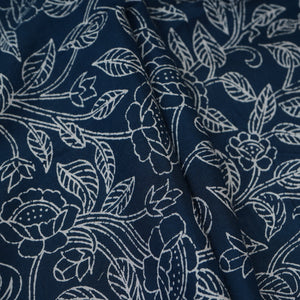 Blue with White Floral Print Muslin Schiffli Fabric MFR-29831 - TradeUNO