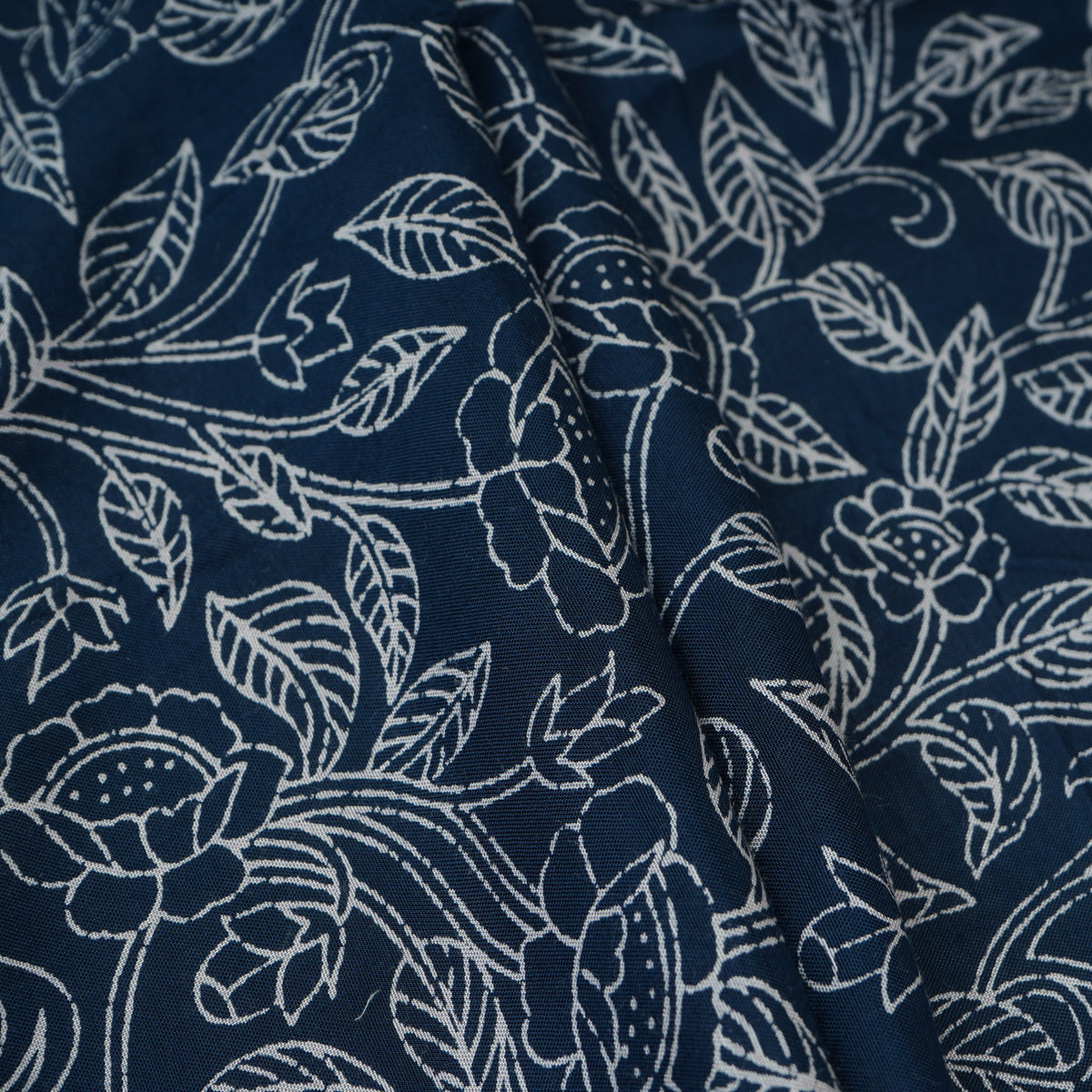 Blue with White Floral Print Muslin Schiffli Fabric MFR-29831 - TradeUNO