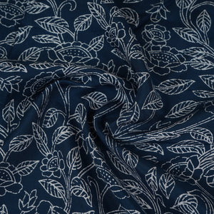 Blue with White Floral Print Muslin Schiffli Fabric MFR-29831 - TradeUNO