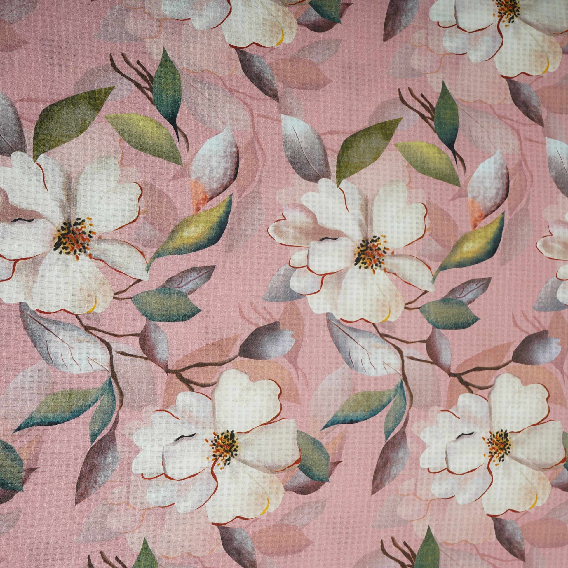 Pink floral print Cotton Checks Fabric PI-31845 - TradeUNO