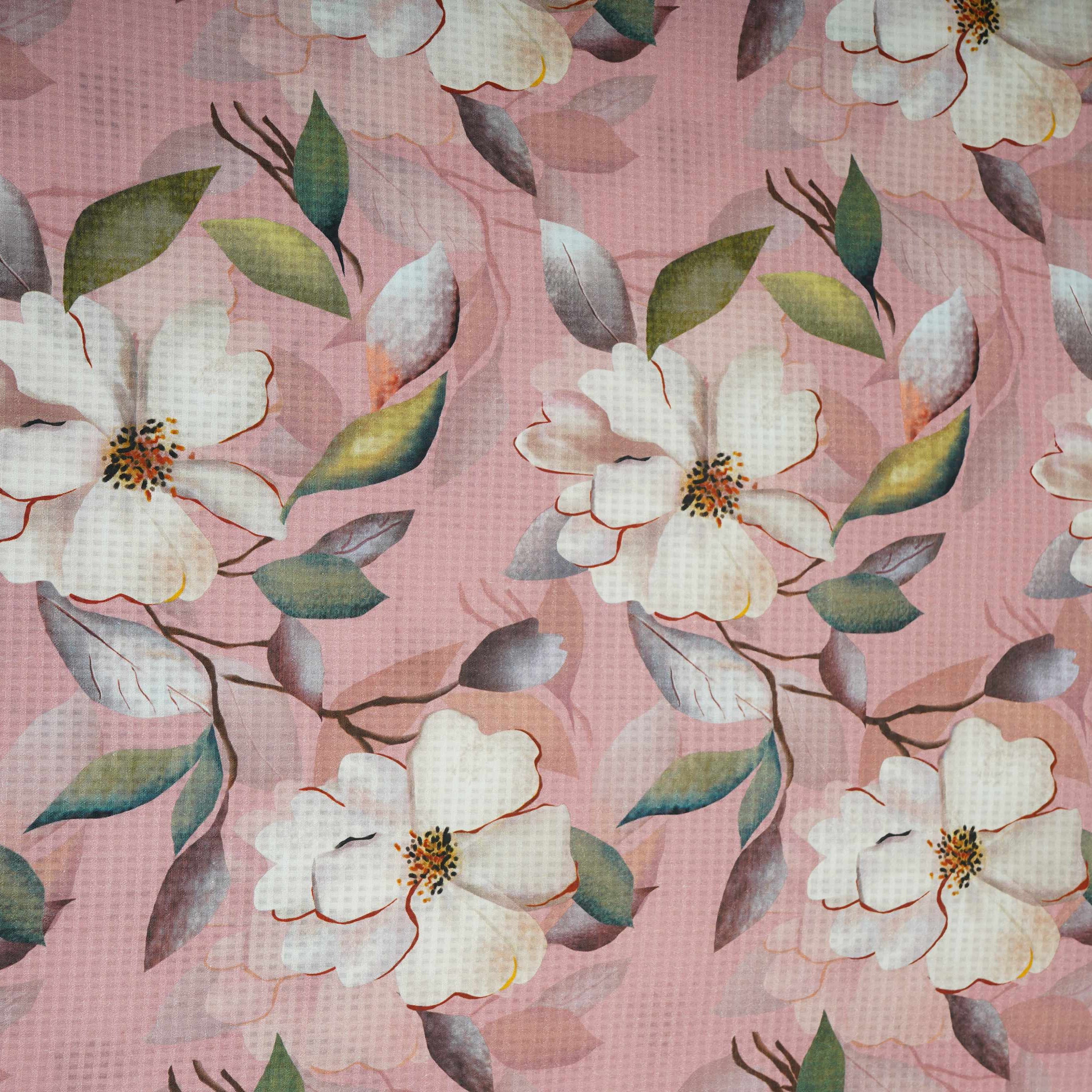 Pink floral print Cotton Checks Fabric PI-31845 - TradeUNO