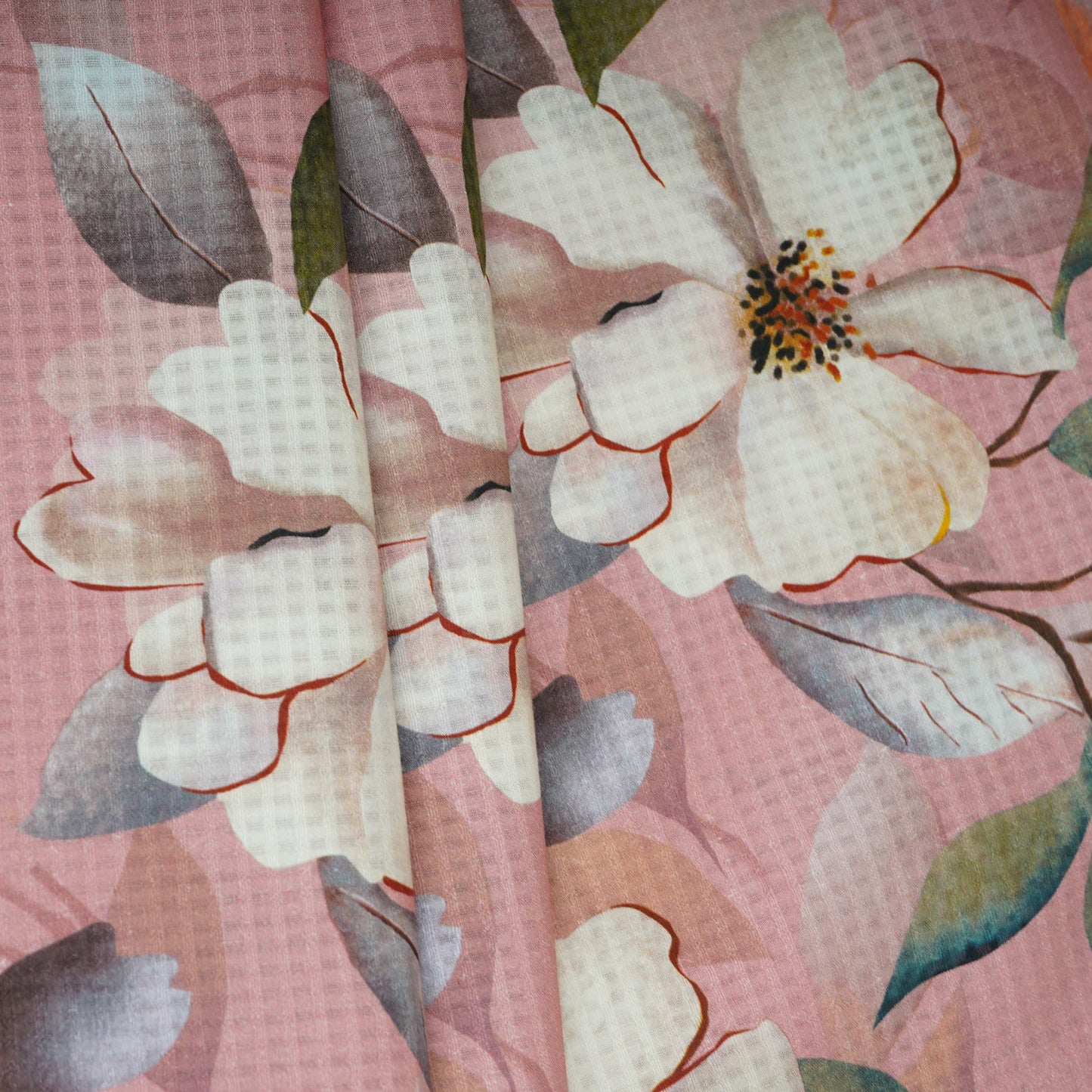 Pink floral print Cotton Checks Fabric PI-31845 - TradeUNO