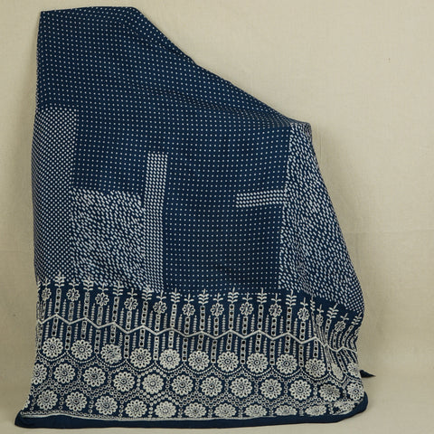 Blue With White Dot Print Cotton Schiffli Fabric MFR-29830