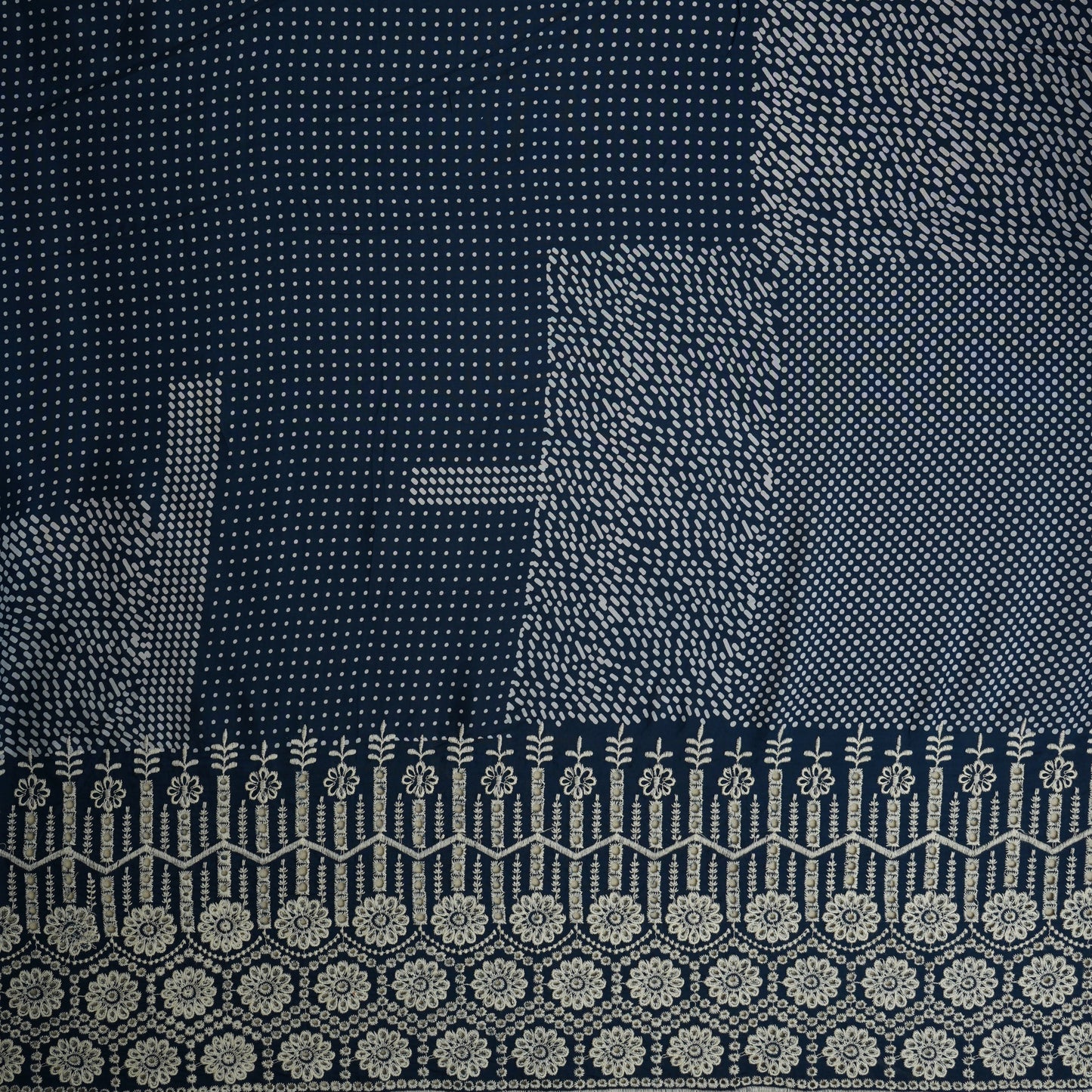 Blue With White Dot Print Cotton Schiffli Fabric MFR-29830