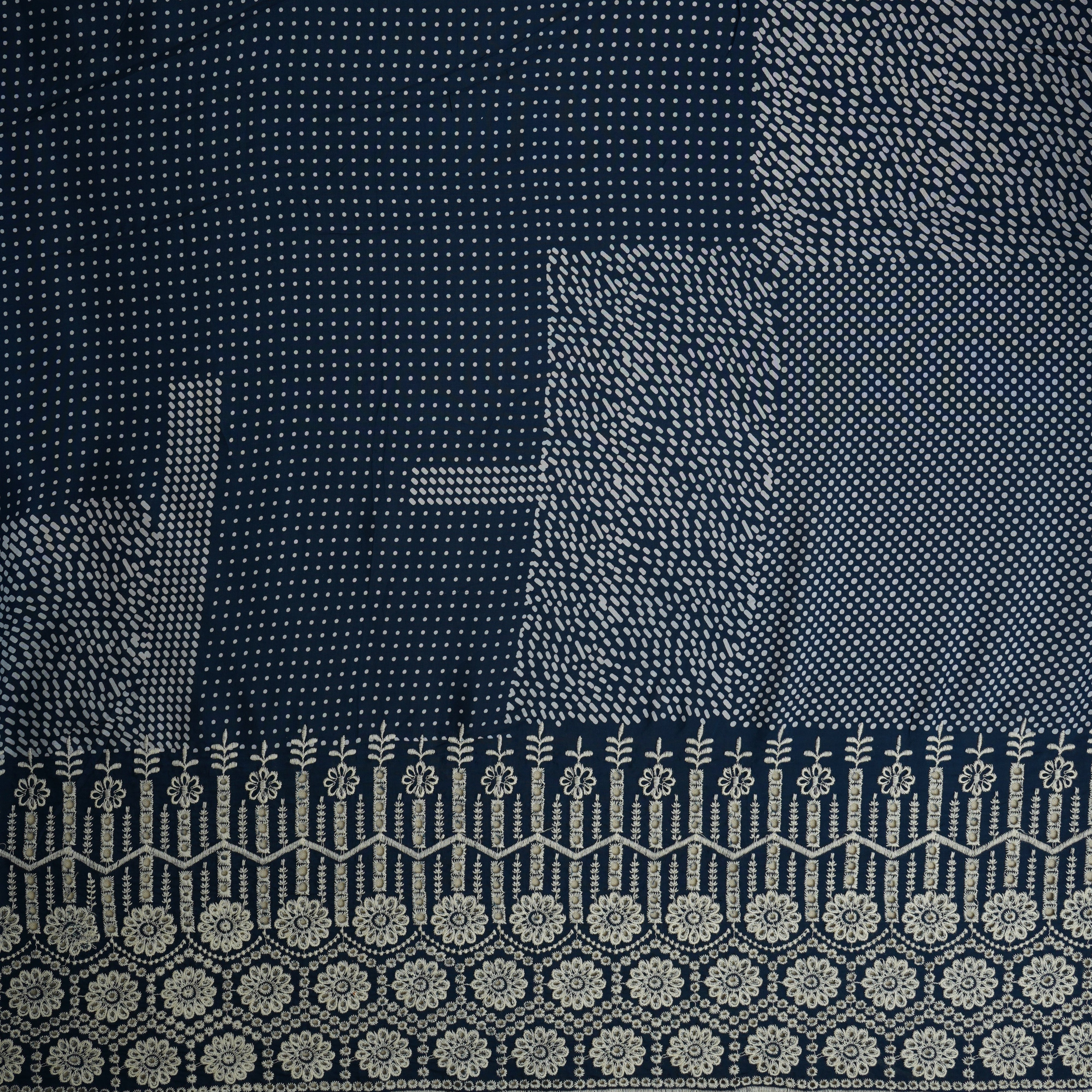 Blue With White Dot Print Muslin Schiffli Fabric MFR-29830 - TradeUNO