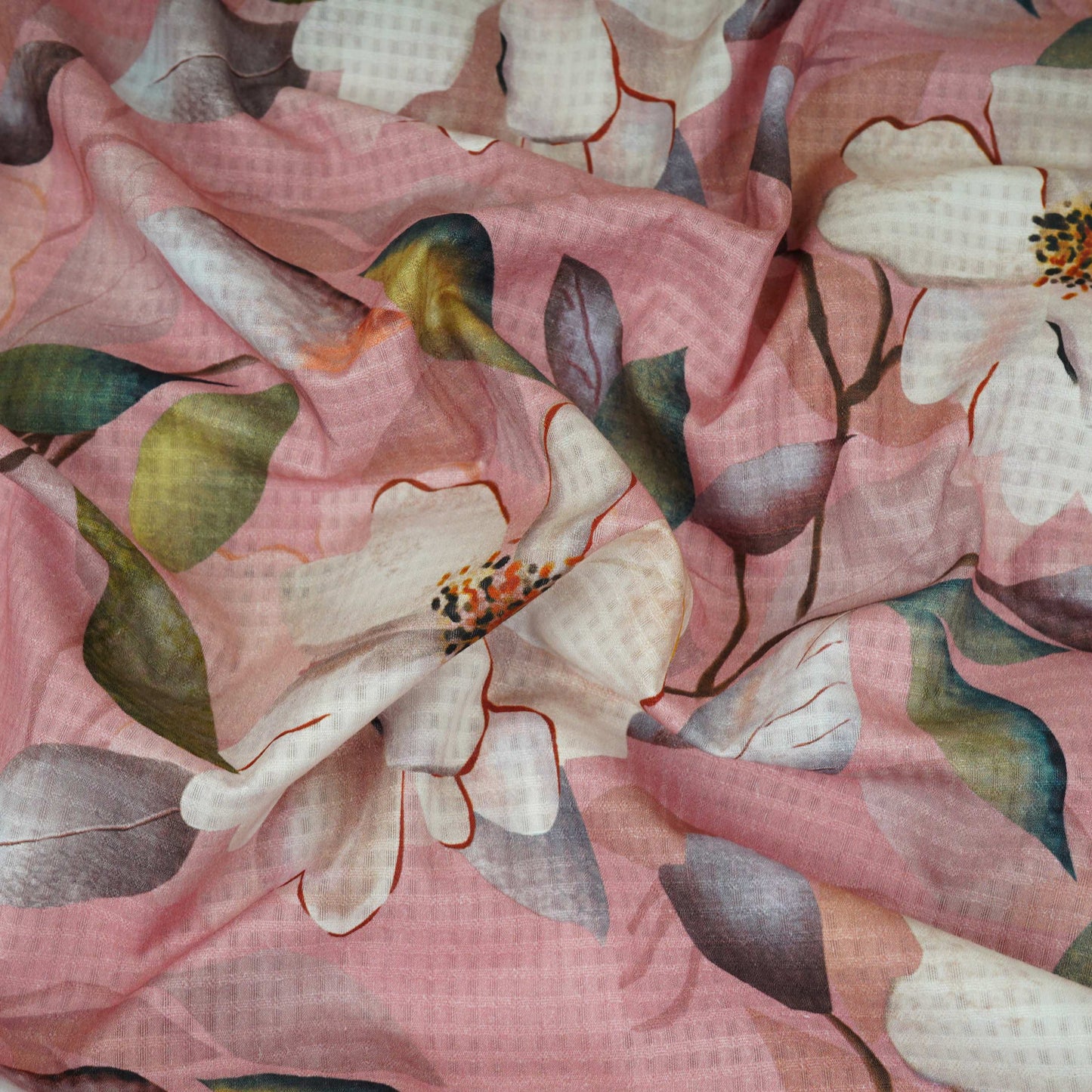 Pink floral print Cotton Checks Fabric PI-31845 - TradeUNO