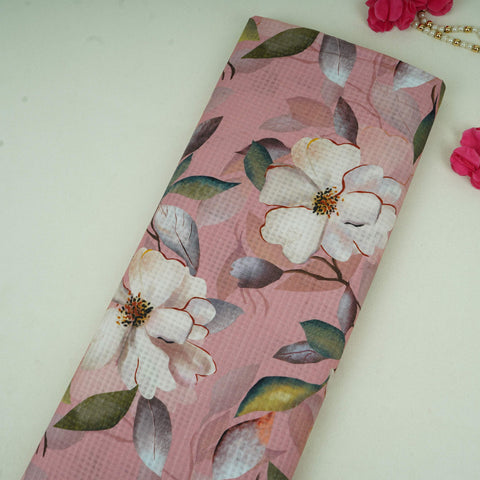 Pink floral print Cotton Checks Fabric PI-31845