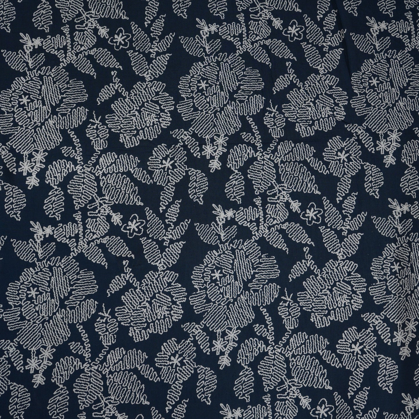 Blue with White Floral Print Cotton Schiffli Fabric MFR-29832