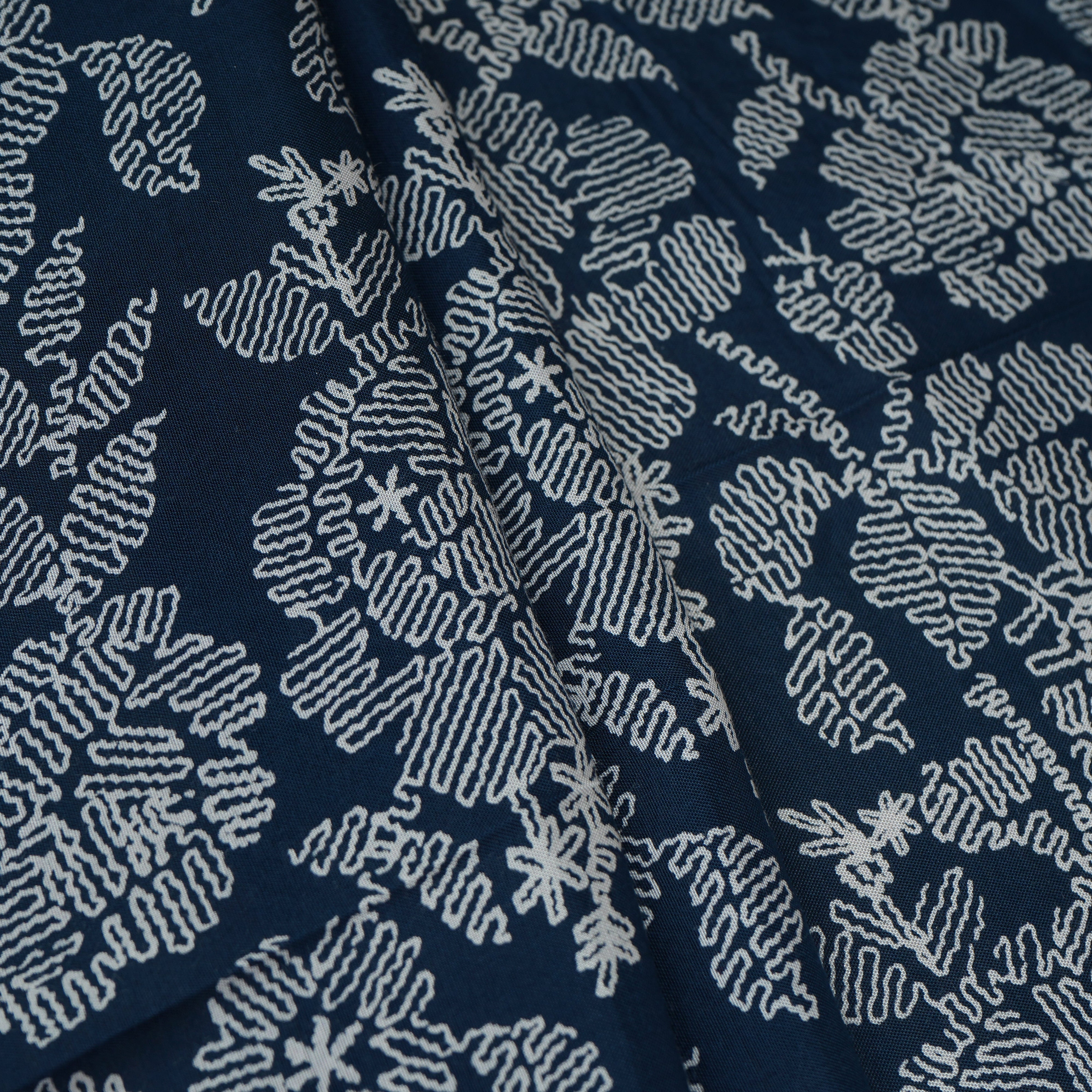 Blue with White Floral Print Muslin Schiffli Fabric MFR-29832 - TradeUNO