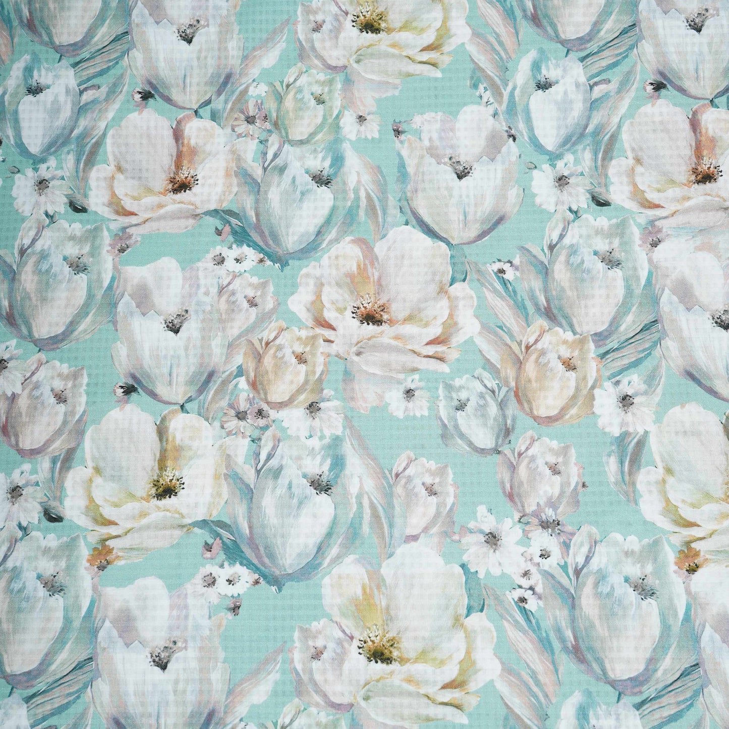 Aqua Blue floral print Cotton Checks Fabric PI-31848