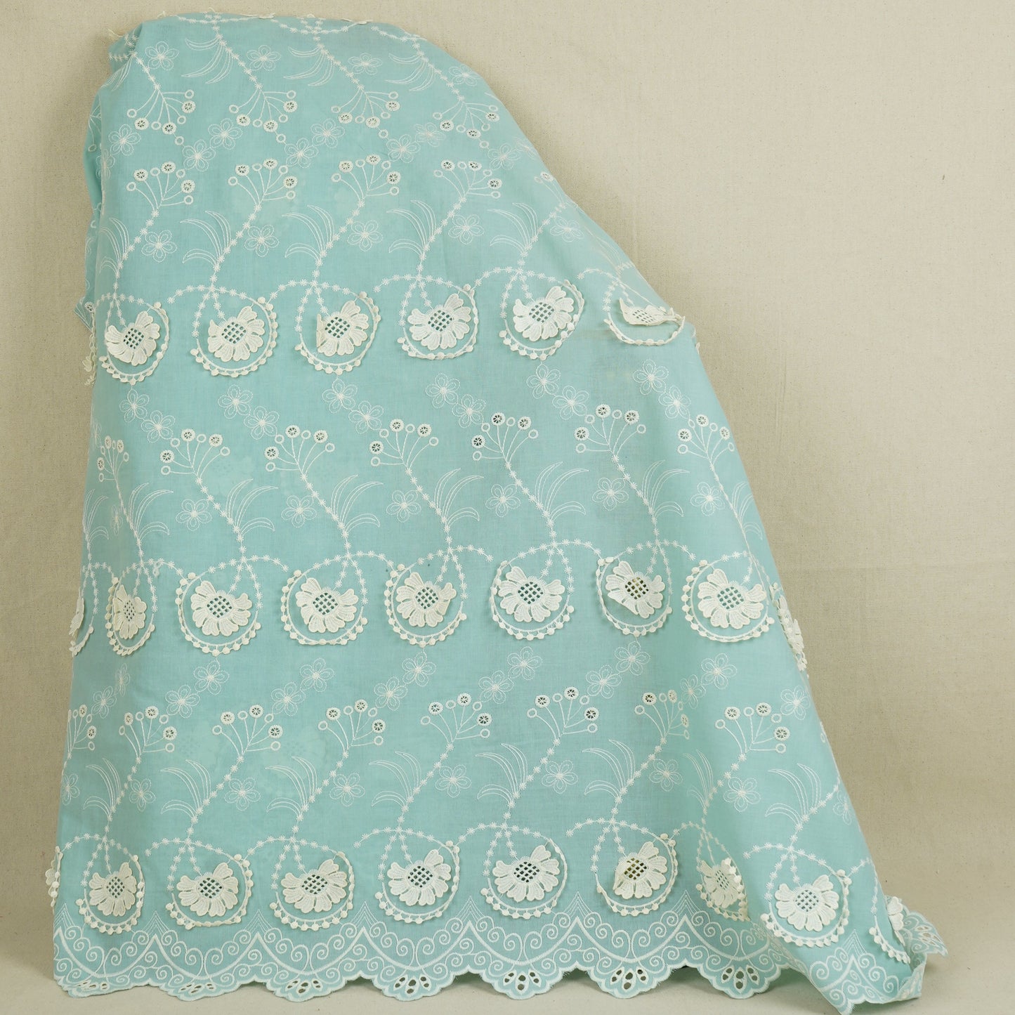 Light Blue Floral 3D Schiffli Embroidery Cotton Schiffli Fabric AF-30091