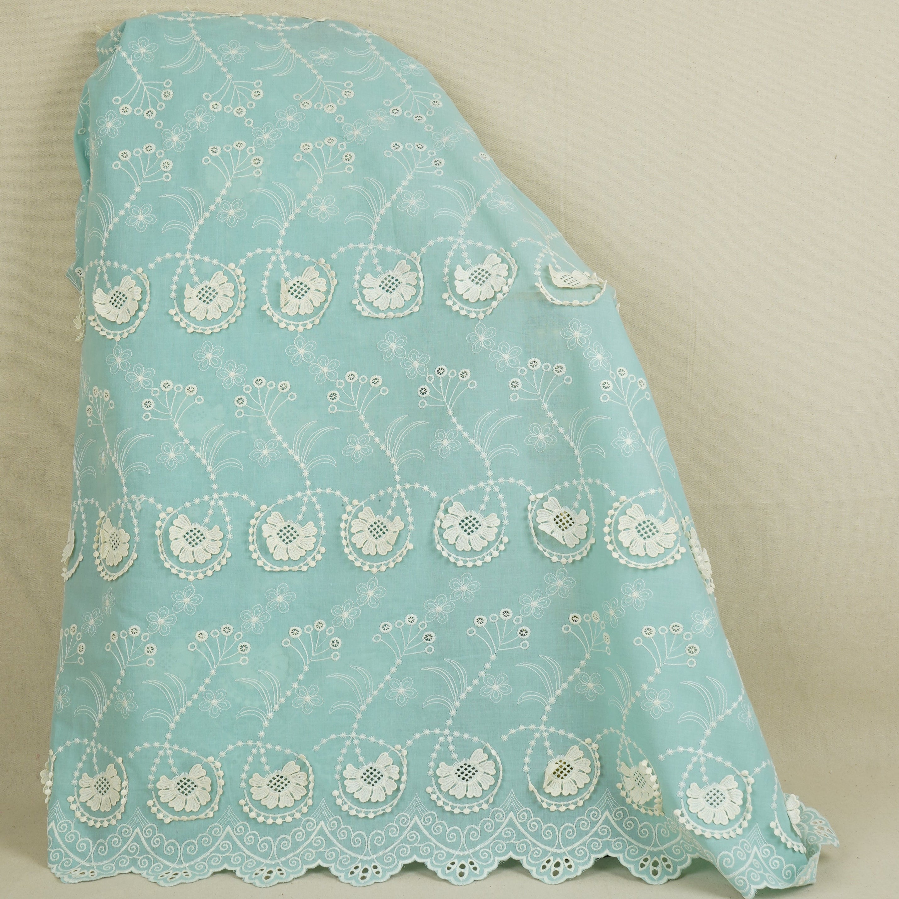 Light Blue Floral 3D Schiffli Embroidery Cotton Schiffli Fabric AF-30091 - TradeUNO