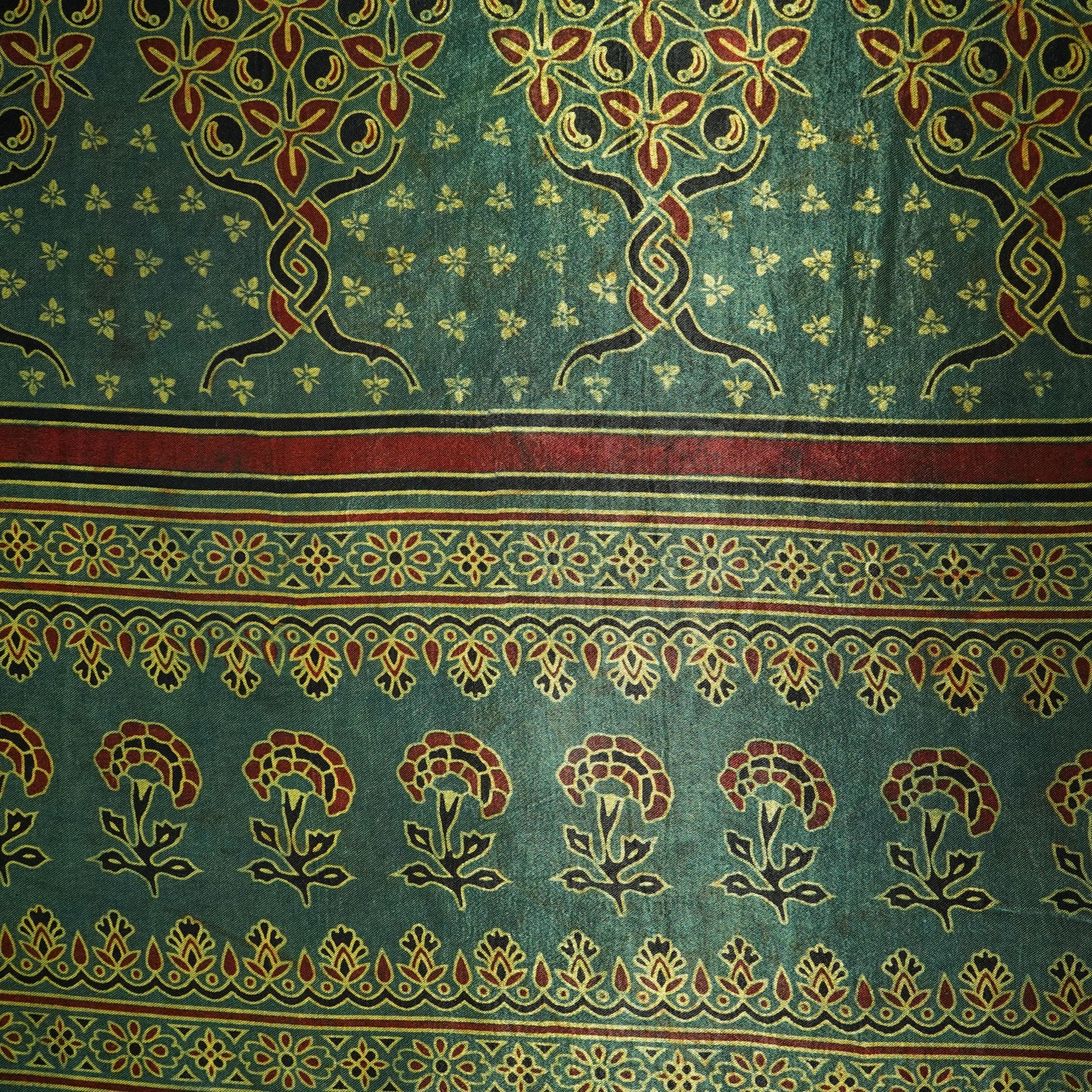 Green Ajrakh Print Mashru Silk Fabric 21887