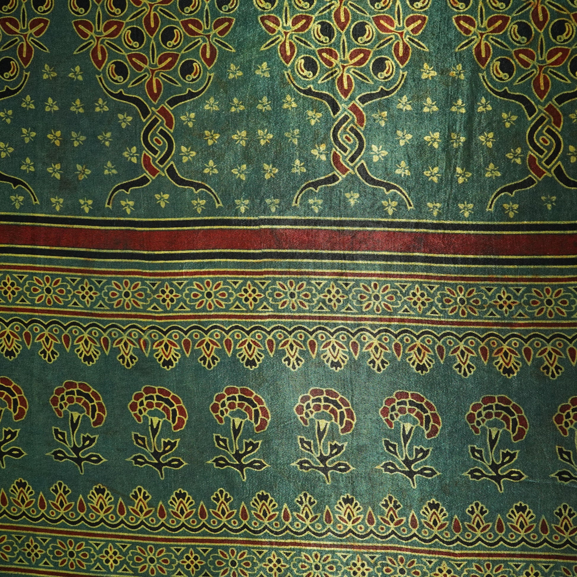 Green Ajrakh Print Mashru Silk Fabric 21887