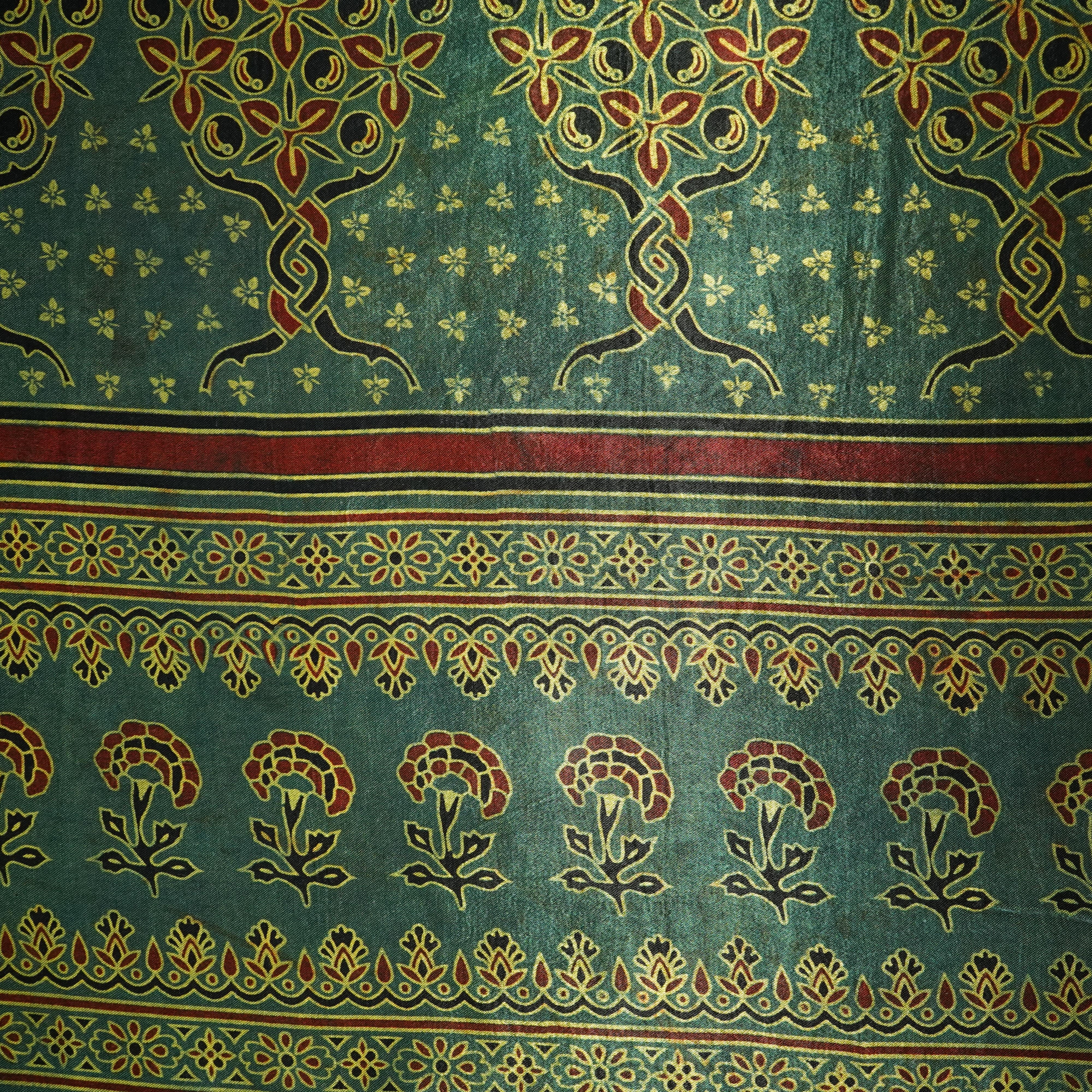 Green Ajrakh Print Mashru Silk Fabric 21887