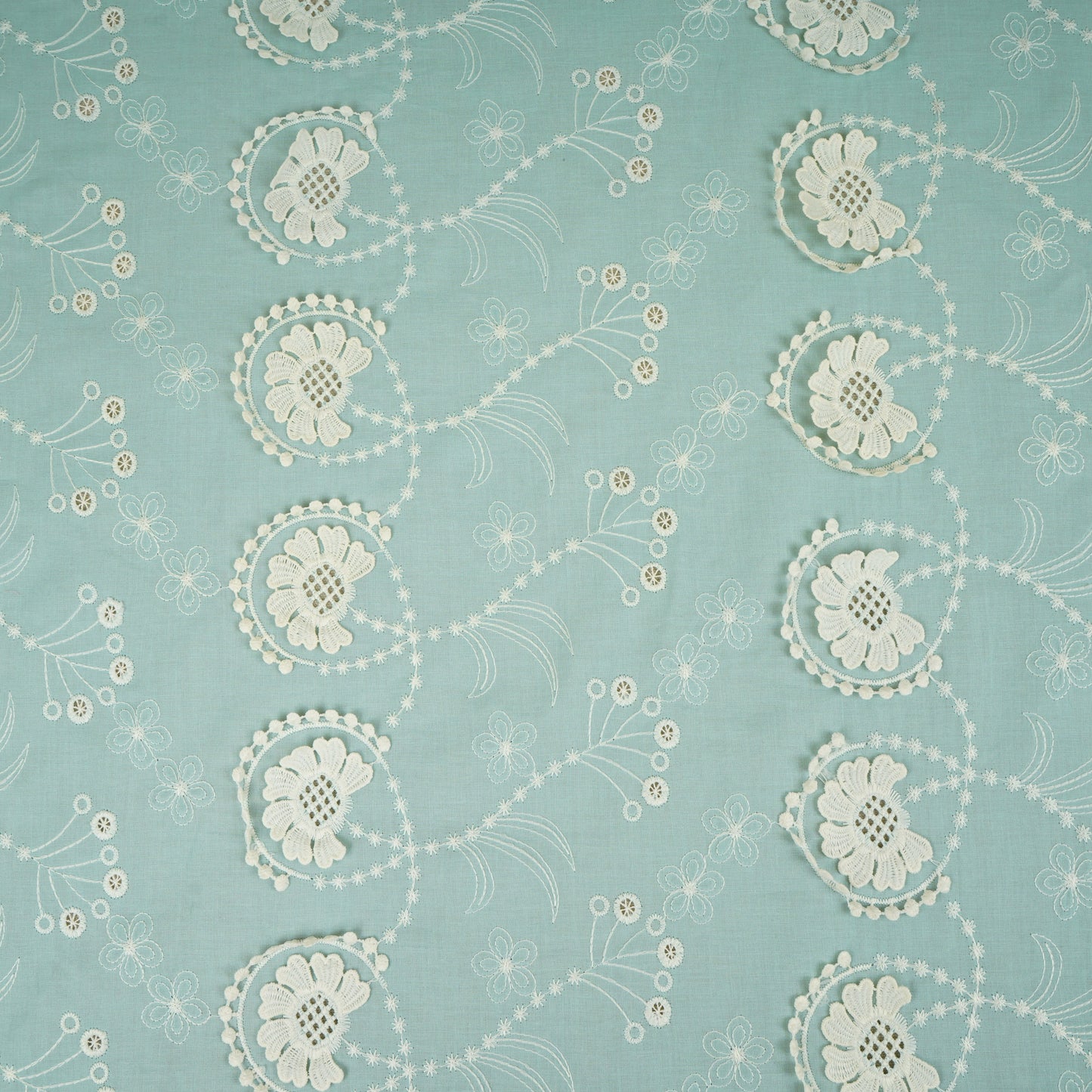 Light Blue Floral 3D Schiffli Embroidery Cotton Schiffli Fabric AF-30091