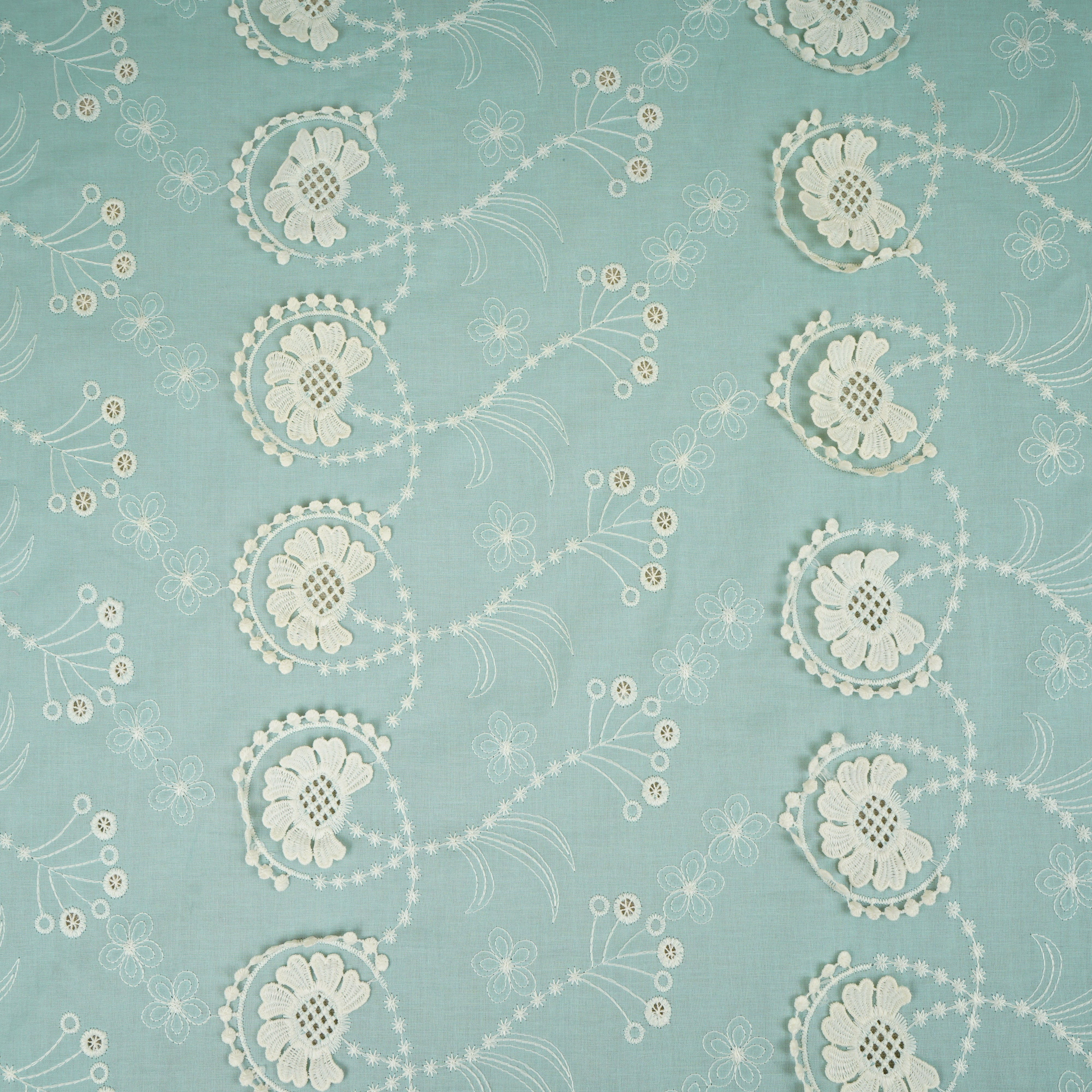 Light Blue Floral 3D Schiffli Embroidery Cotton Schiffli Fabric AF-30091 - TradeUNO