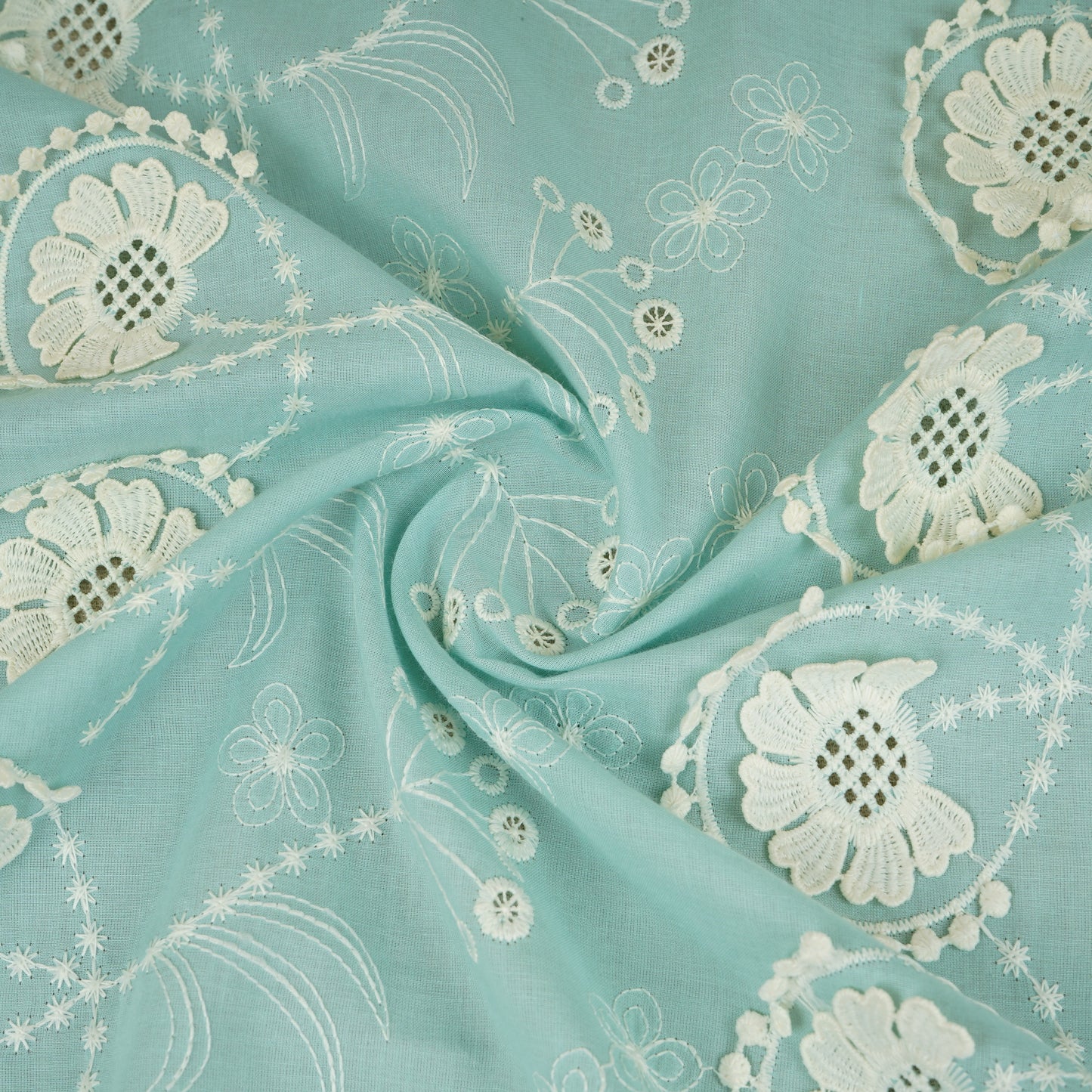 Light Blue Floral 3D Schiffli Embroidery Cotton Schiffli Fabric AF-30091