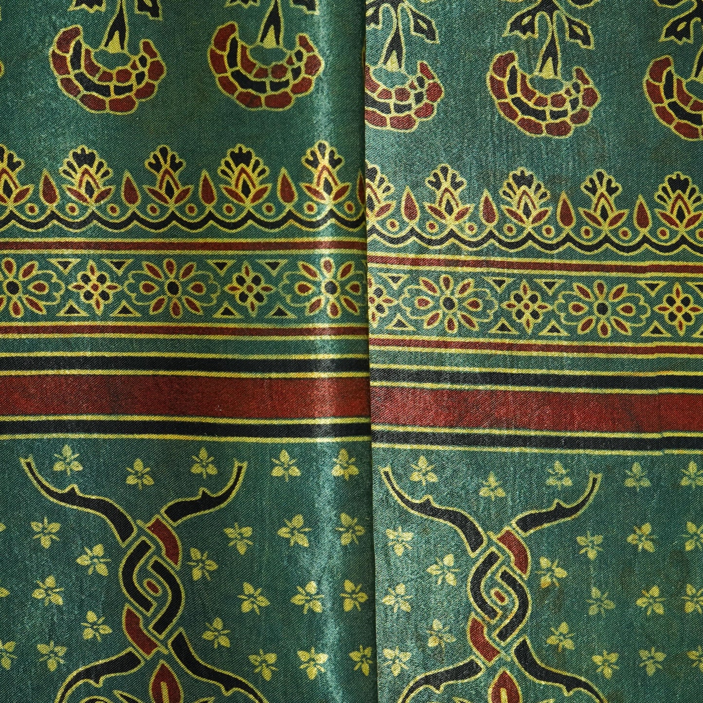 Green Ajrakh Print Mashru Silk Fabric 21887