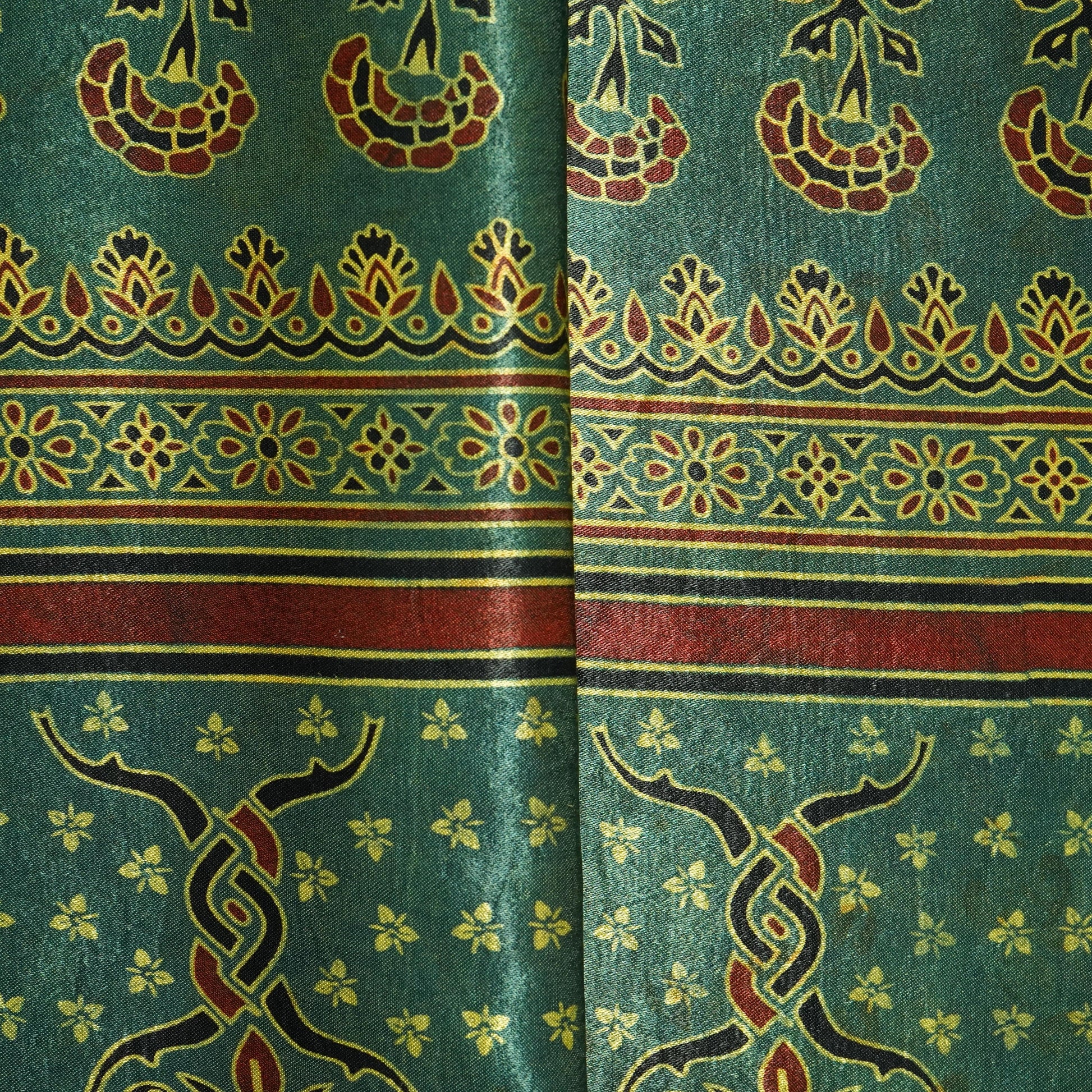 Green Ajrakh Print Mashru Silk Fabric 21887