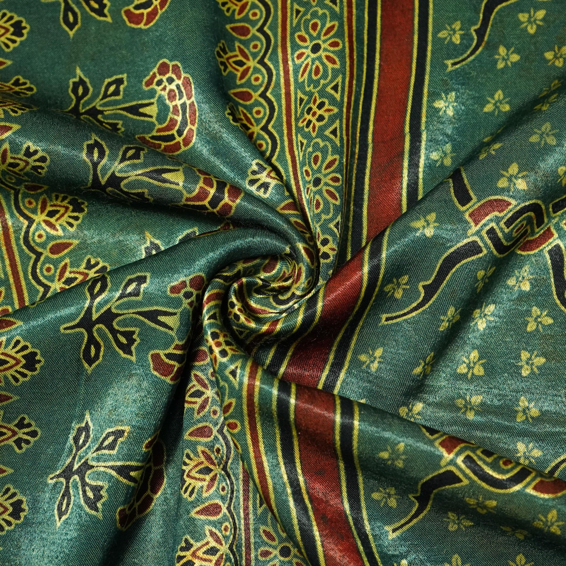 Green Ajrakh Print Mashru Silk Fabric 21887