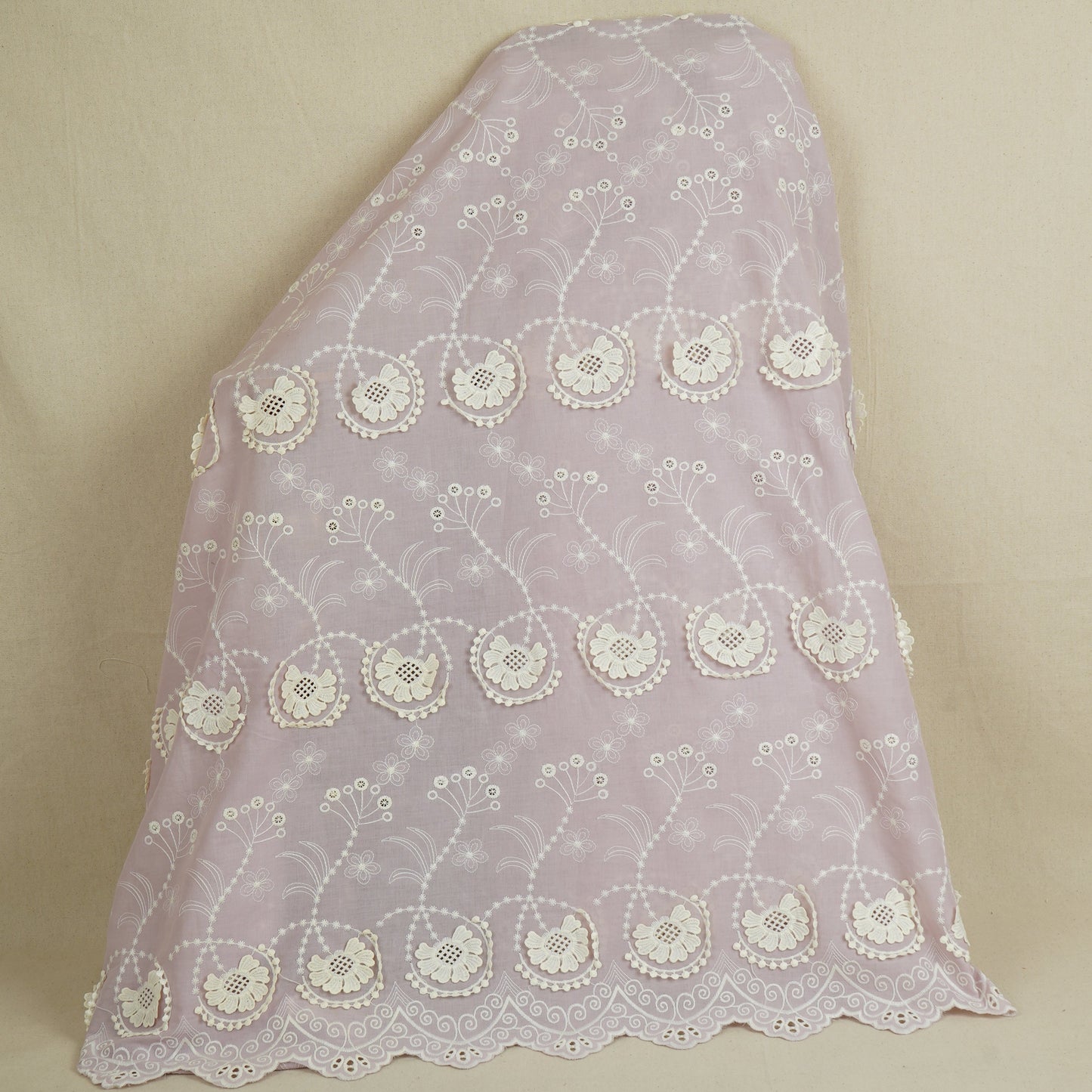 Light Pink Floral 3D Schiffli Embroidery Cotton Schiffli Fabric AF-30093
