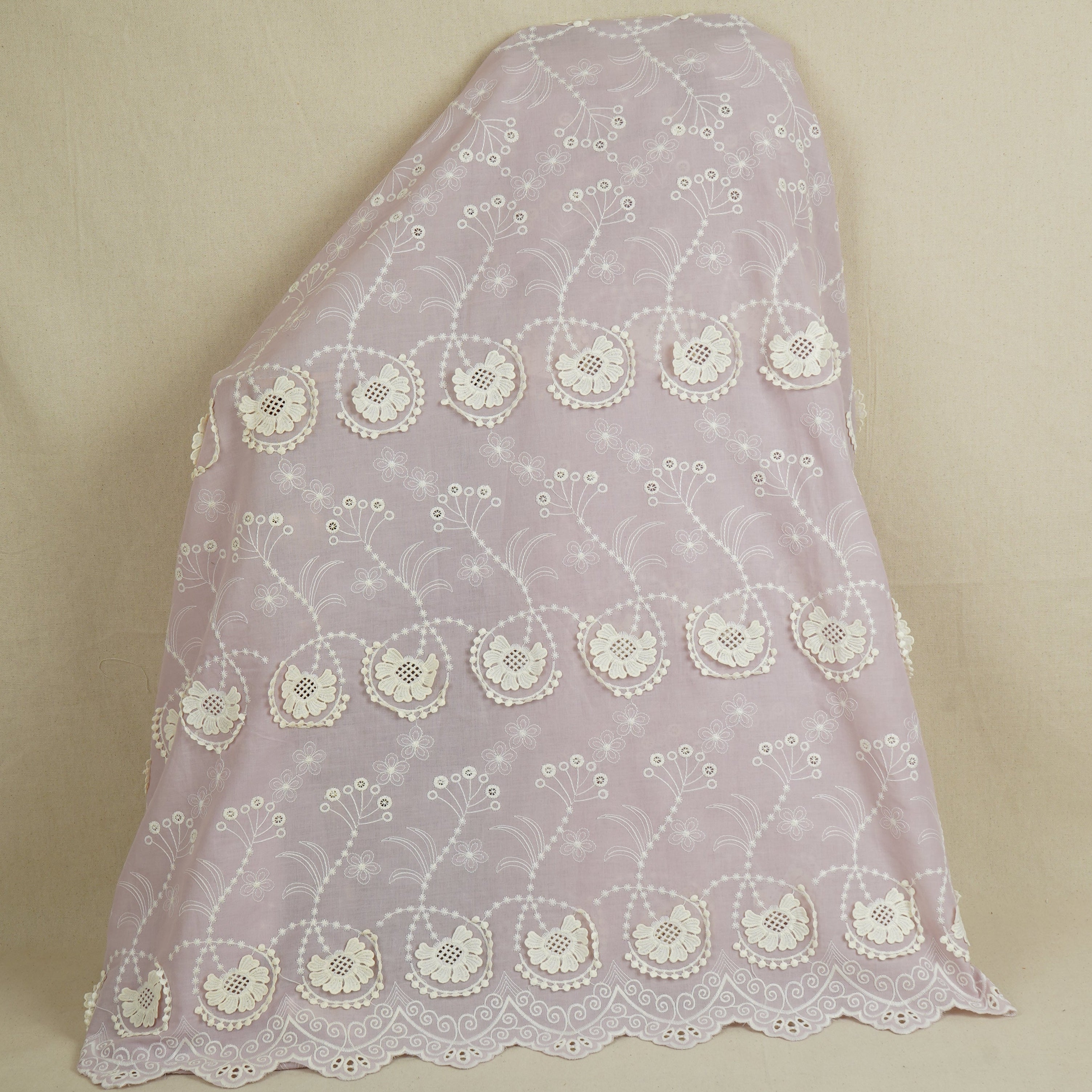 Light Pink Floral 3D Schiffli Embroidery Cotton Schiffli Fabric AF-30093 - TradeUNO