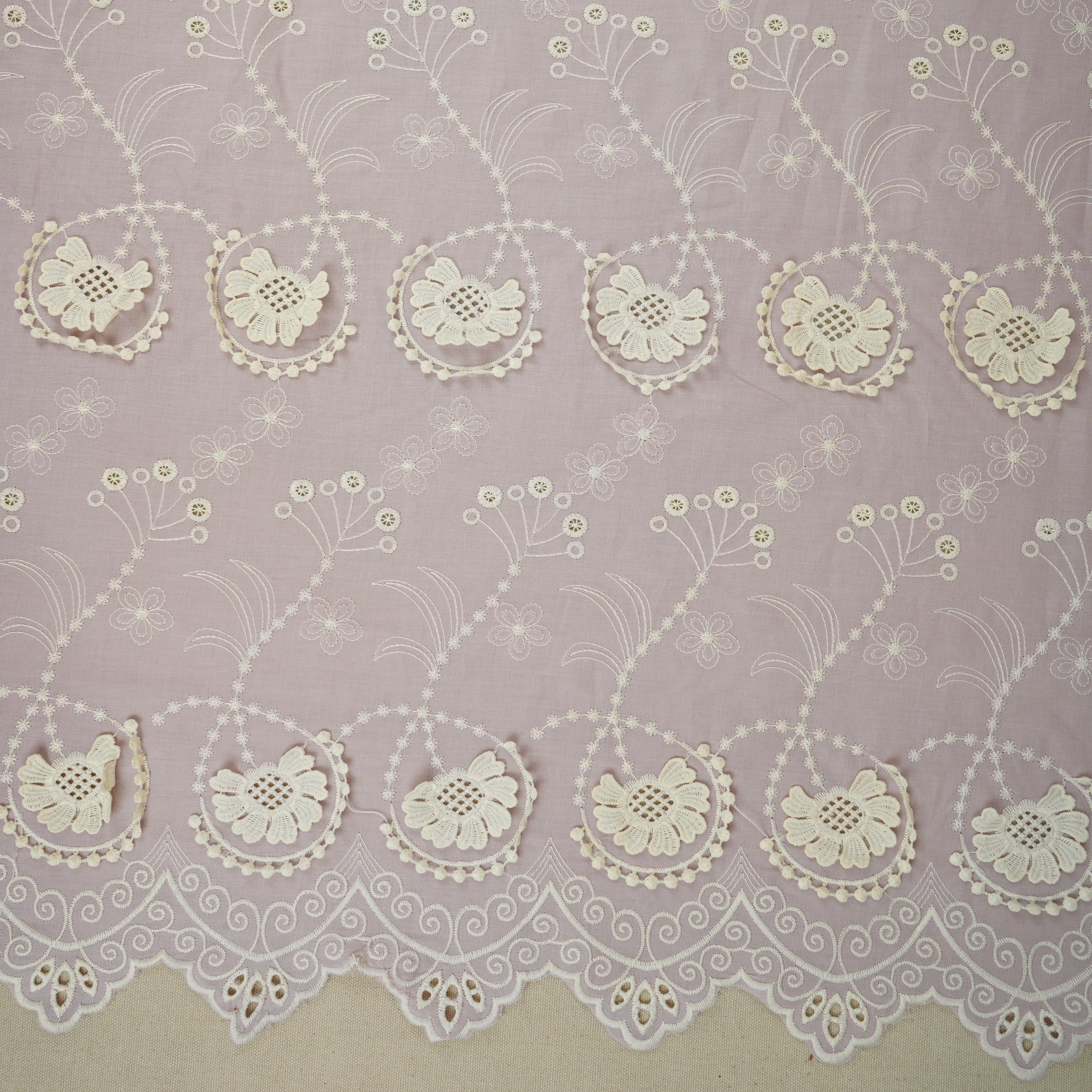 Light Pink Floral 3D Schiffli Embroidery Cotton Schiffli Fabric AF-30093 - TradeUNO