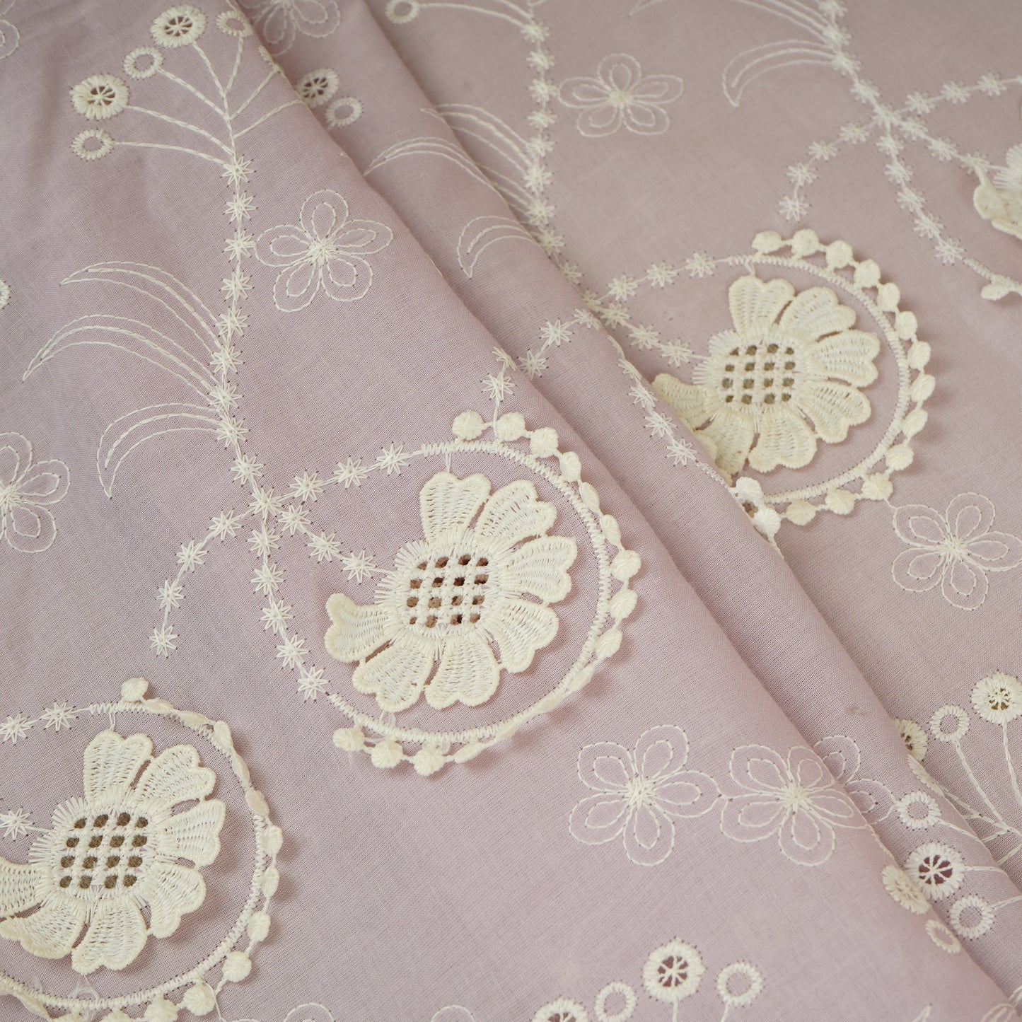 Light Pink Floral 3D Schiffli Embroidery Cotton Schiffli Fabric AF-30093