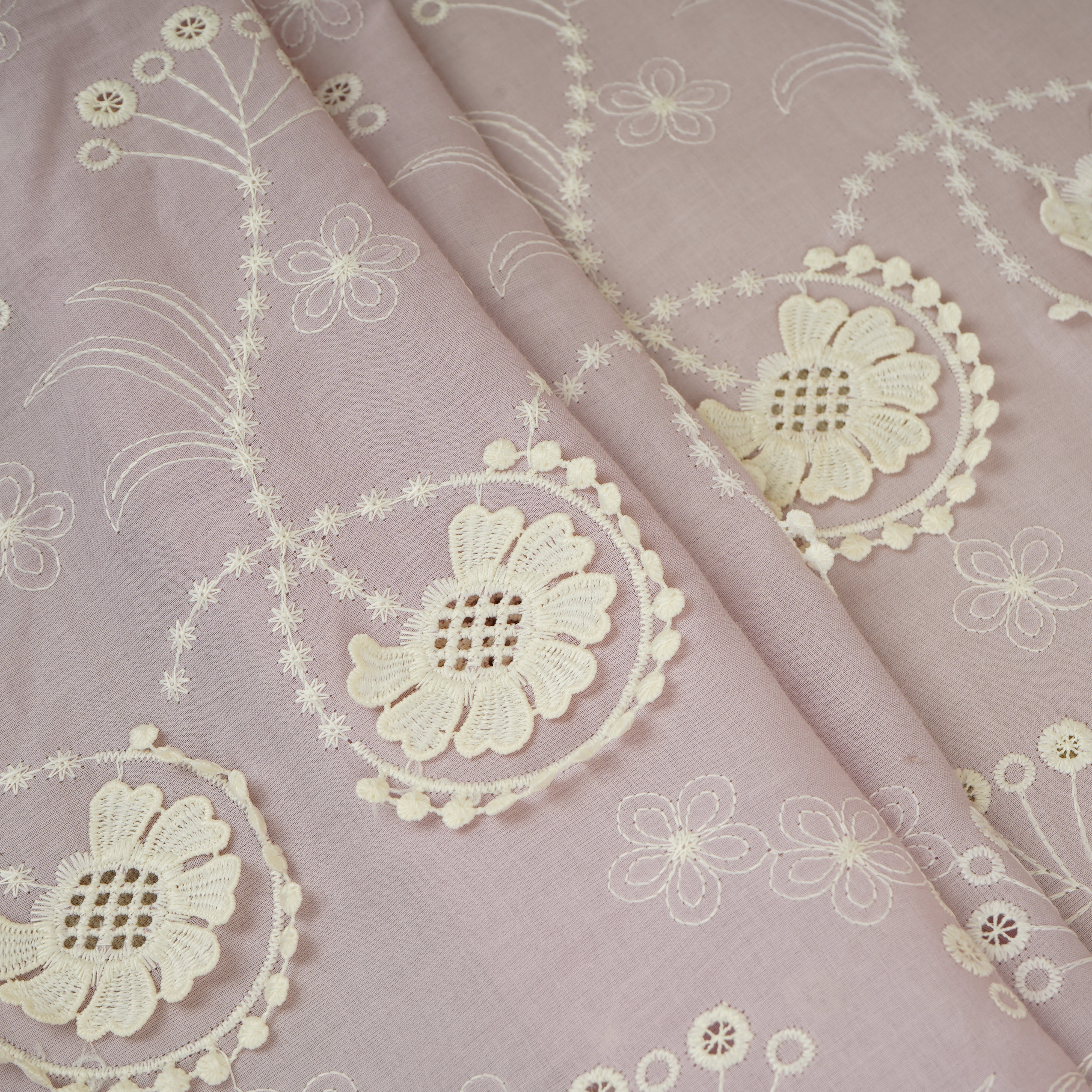 Light Pink Floral 3D Schiffli Embroidery Cotton Schiffli Fabric AF-30093 - TradeUNO