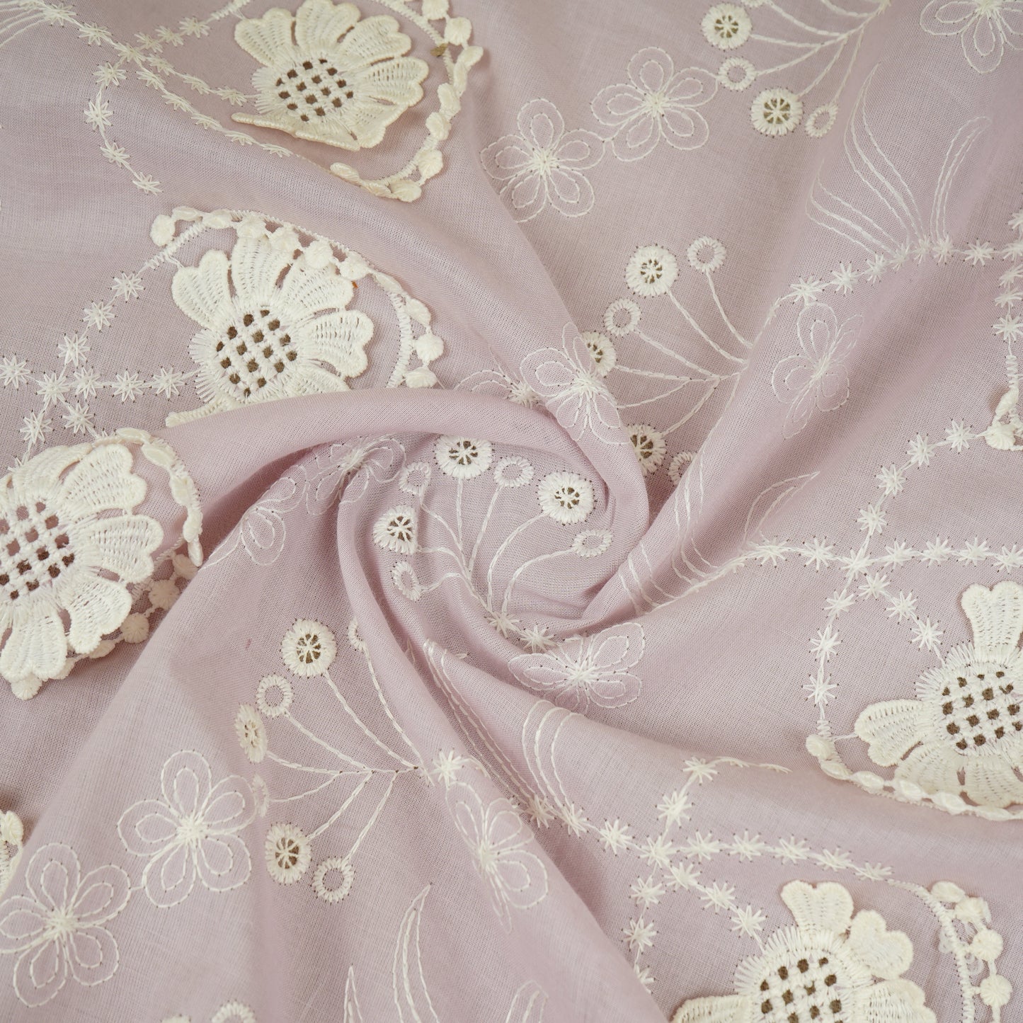 Light Pink Floral 3D Schiffli Embroidery Cotton Schiffli Fabric AF-30093