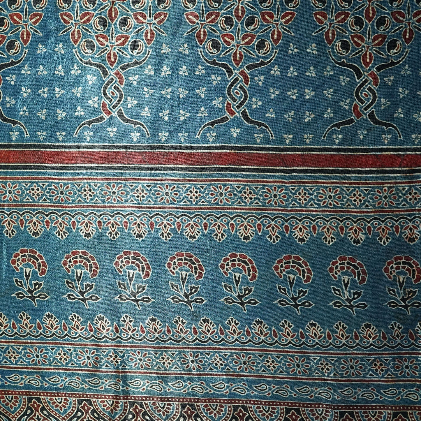 Blue Ajrakh Print Mashru Silk Fabric 21897