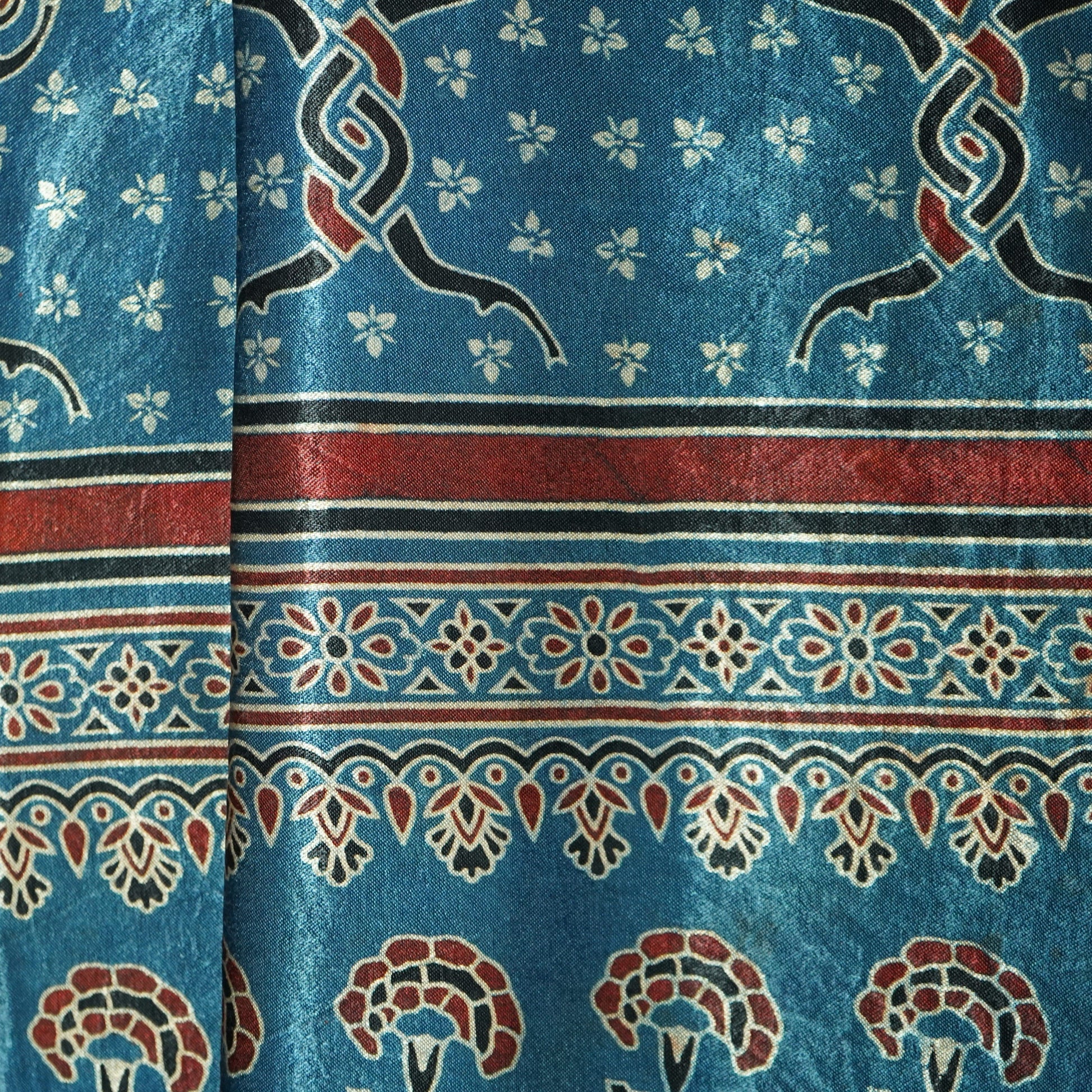 Blue Ajrakh Print Mashru Silk Fabric 21897