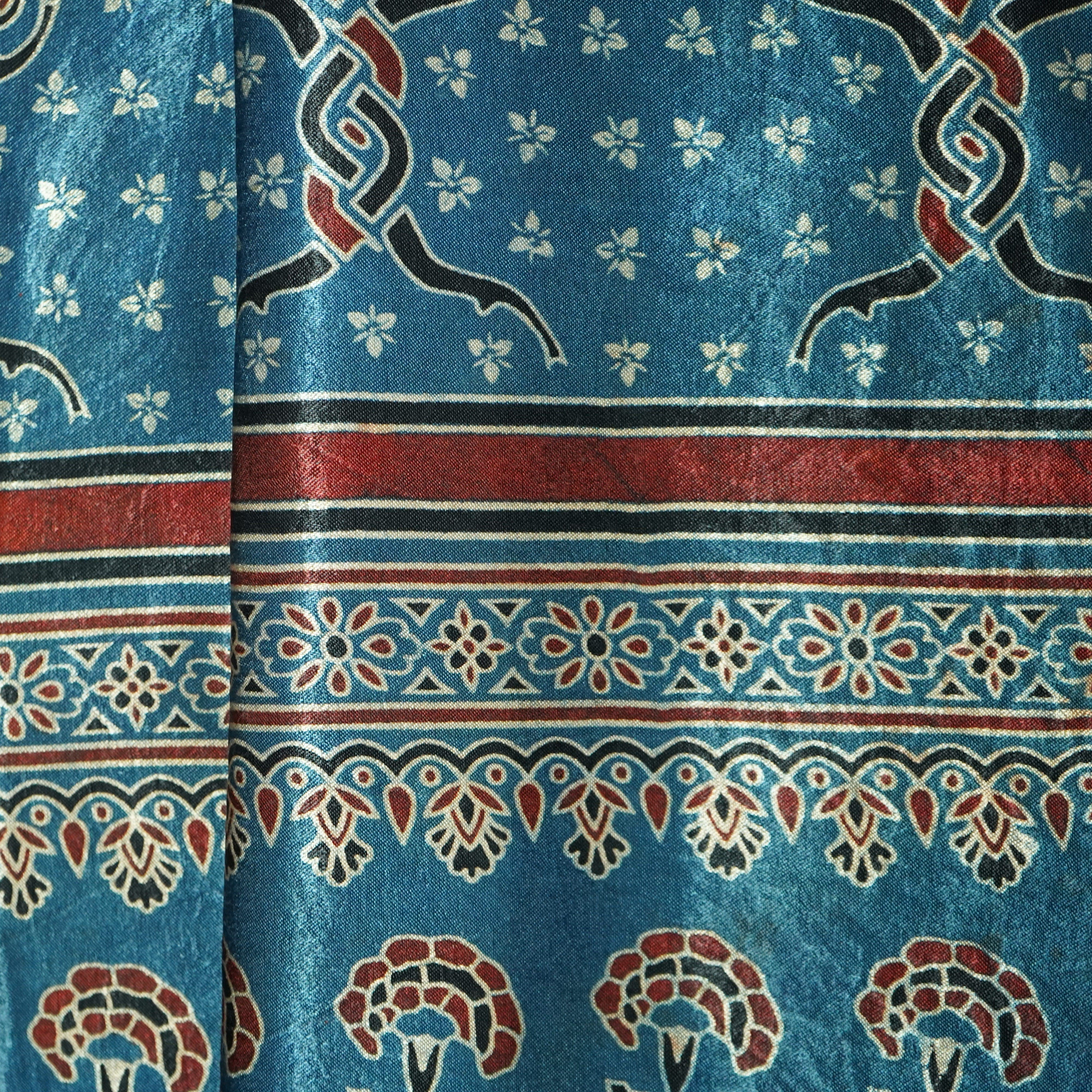 Blue Ajrakh Print Mashru Silk Fabric 21897