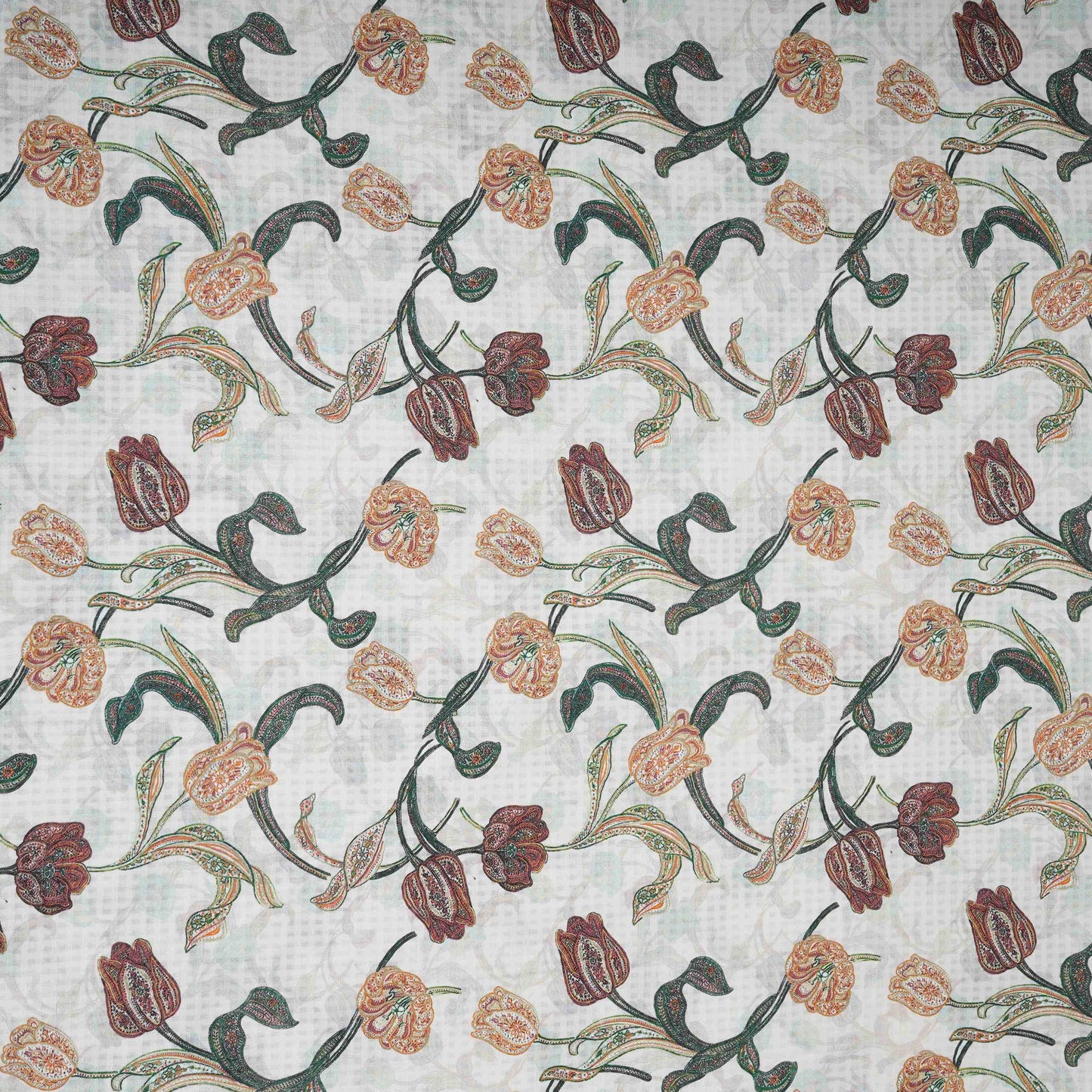 Cream floral print Cotton Checks Fabric PI-31843 - TradeUNO