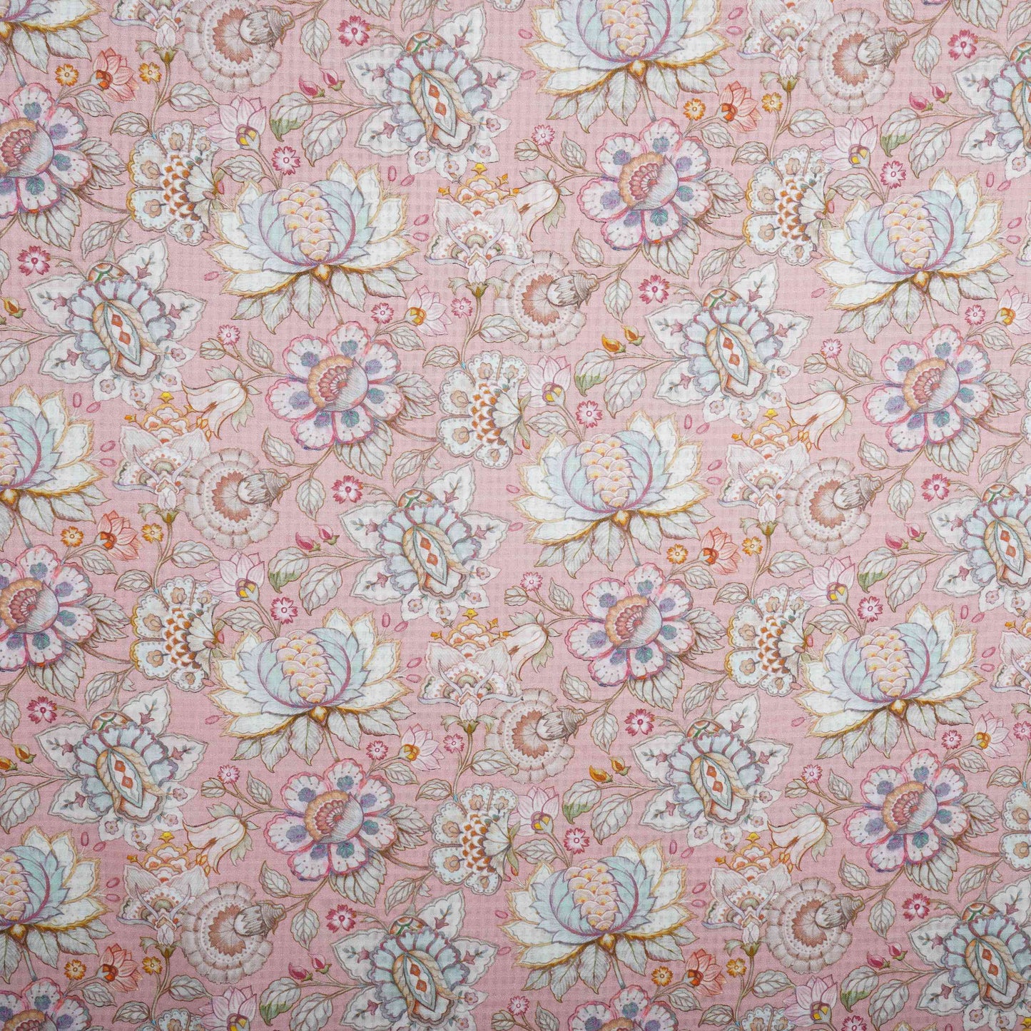 Dusty Pink floral print Cotton Checks Fabric PI-31850