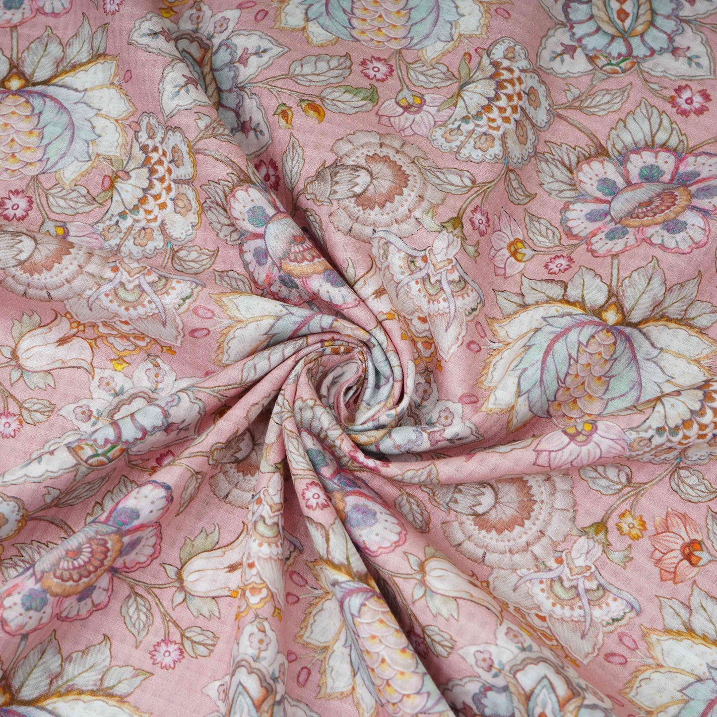 Dusty Pink floral print Cotton Checks Fabric PI-31850