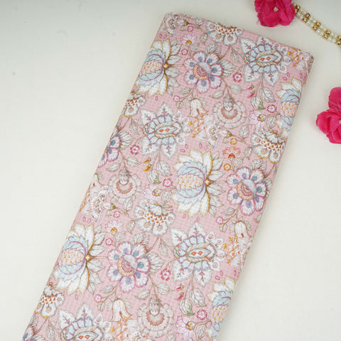 Dusty Pink floral print Cotton Checks Fabric PI-31850