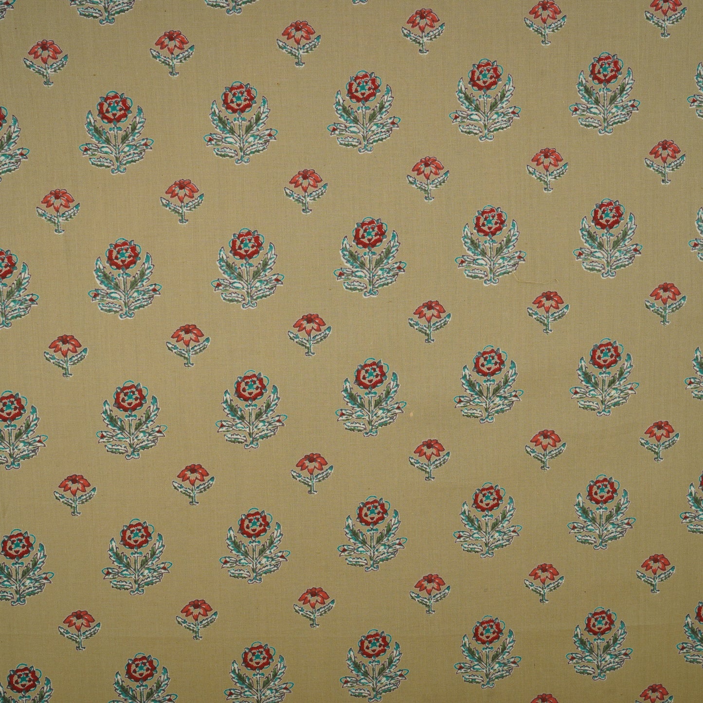 Beige & Red Floral Print Cotton Fabric MFR-29885