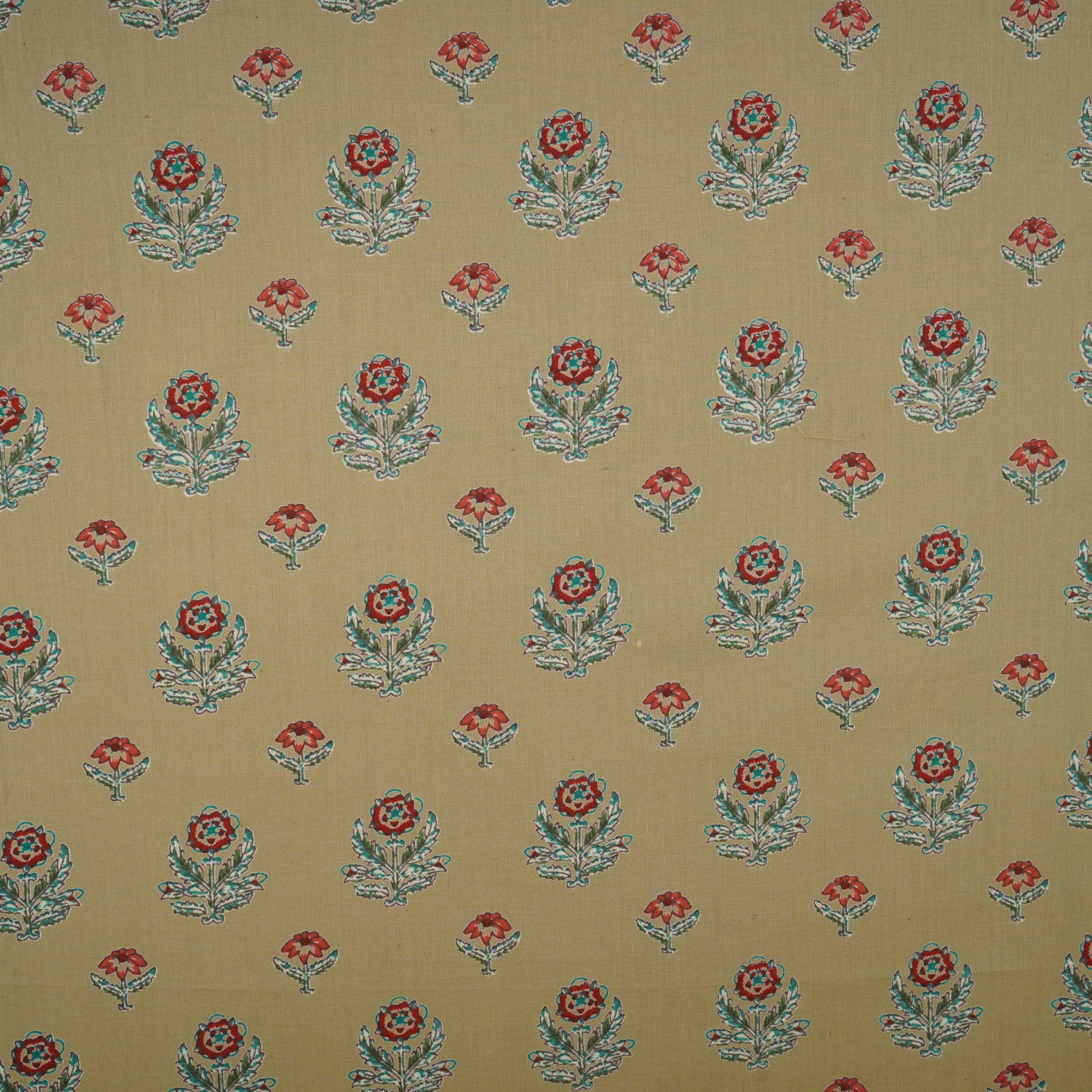 Beige & Red Floral Print Cotton Fabric MFR-29885 - TradeUNO