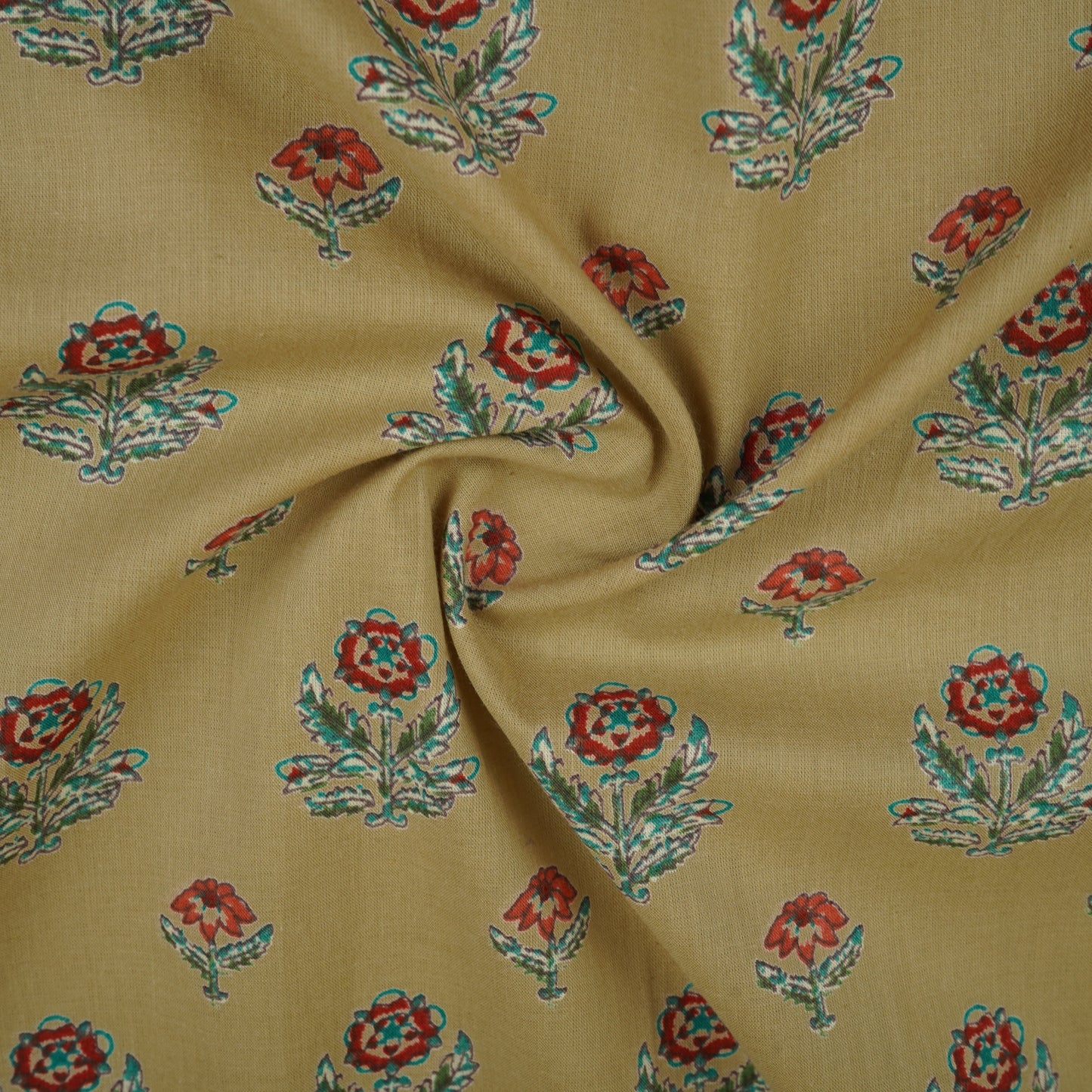 Beige & Red Floral Print Cotton Fabric MFR-29885