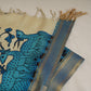 Beige & Blue Pen Kalamkari Cotton Silk Dupatta