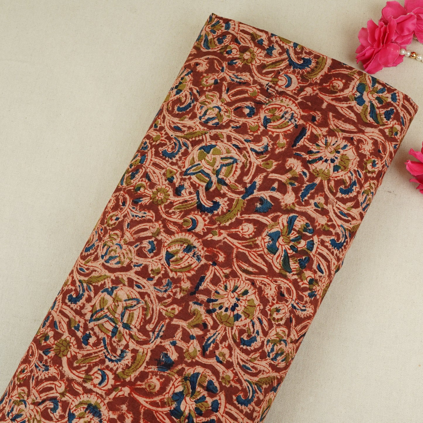 Wine Kalamkari Print Cotton Fabric MFR-29845