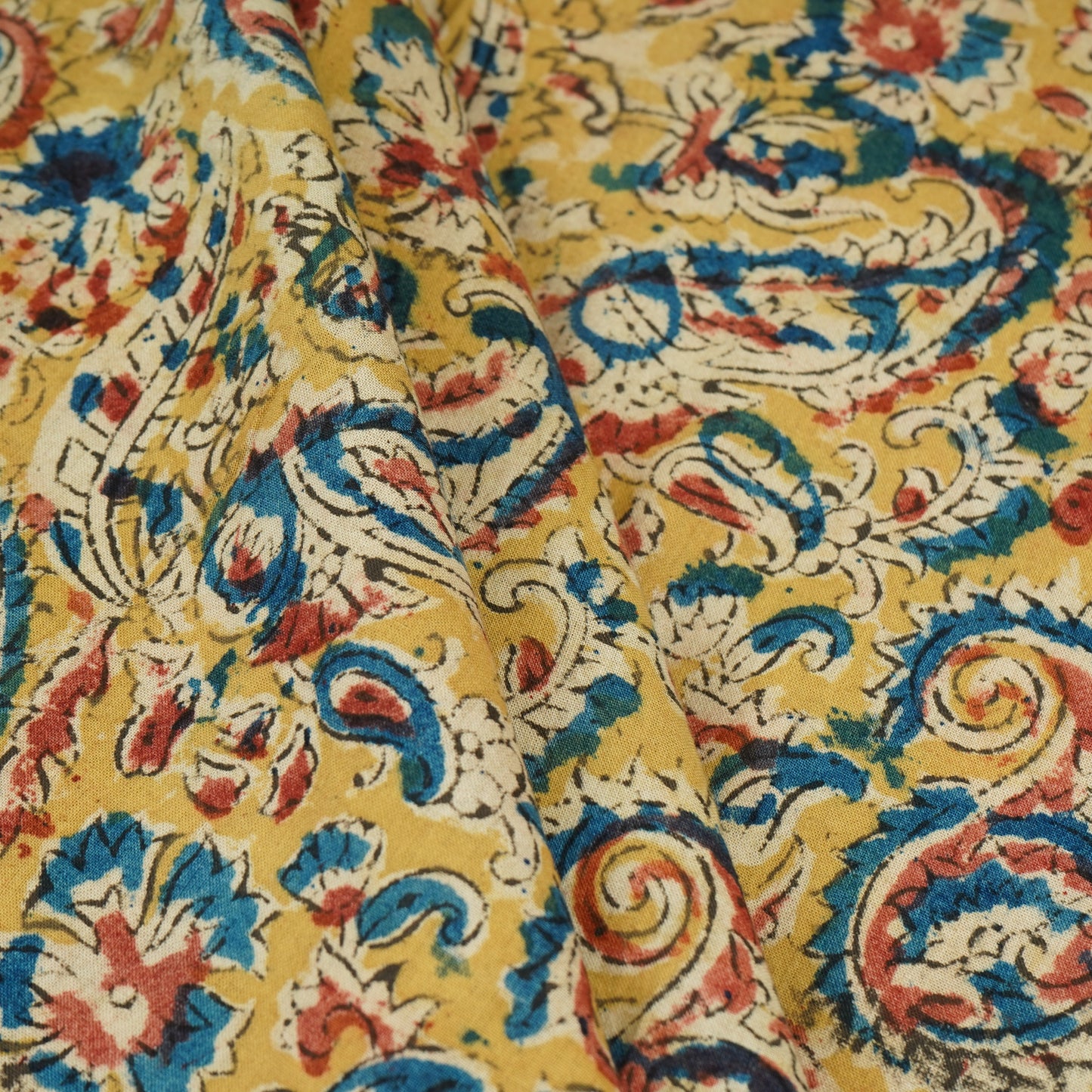 Mustard Yellow Kalamkari Print Cotton Fabric MFR-29842