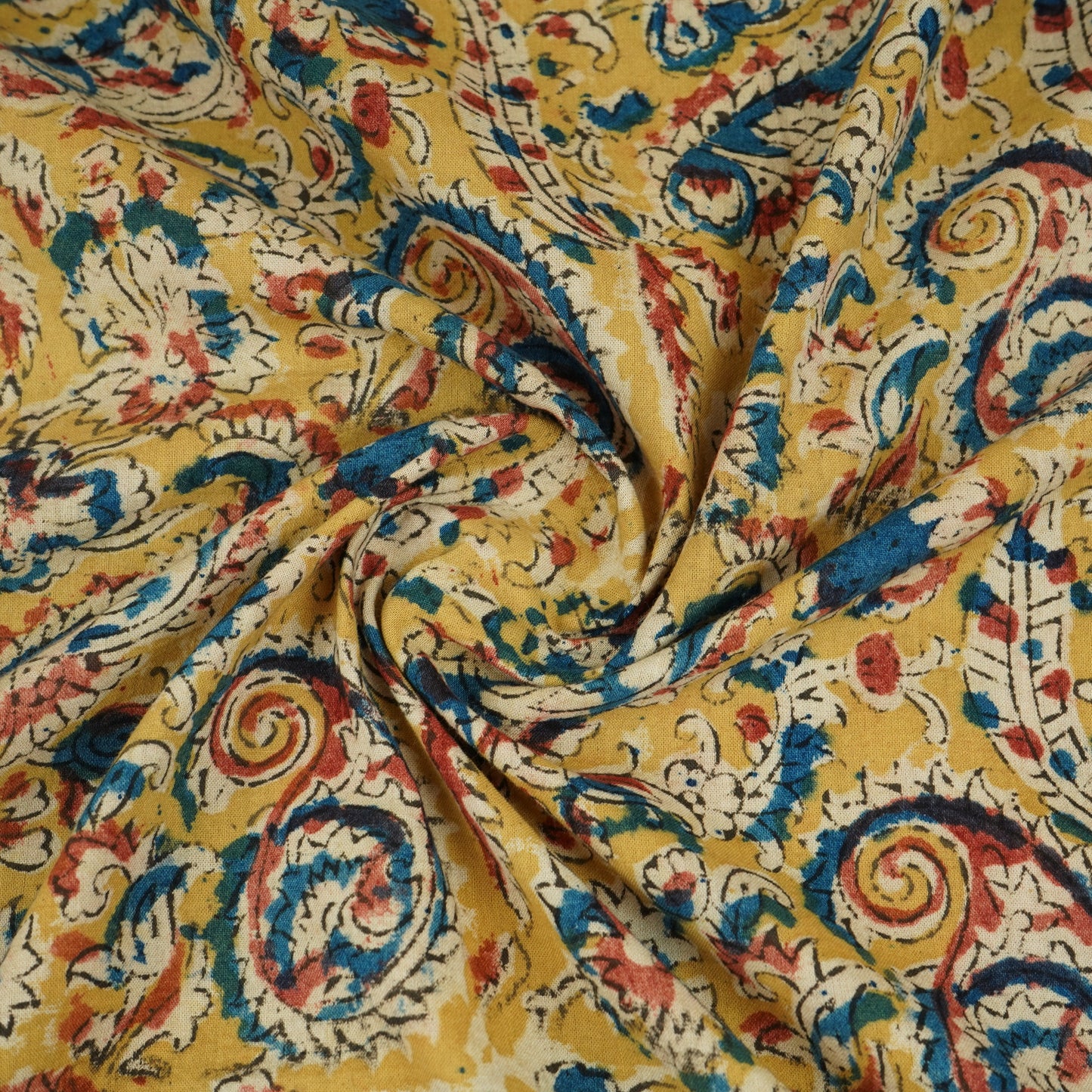Mustard Yellow Kalamkari Print Cotton Fabric MFR-29842