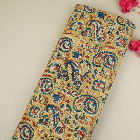Mustard Yellow Kalamkari Print Cotton Fabric MFR-29842