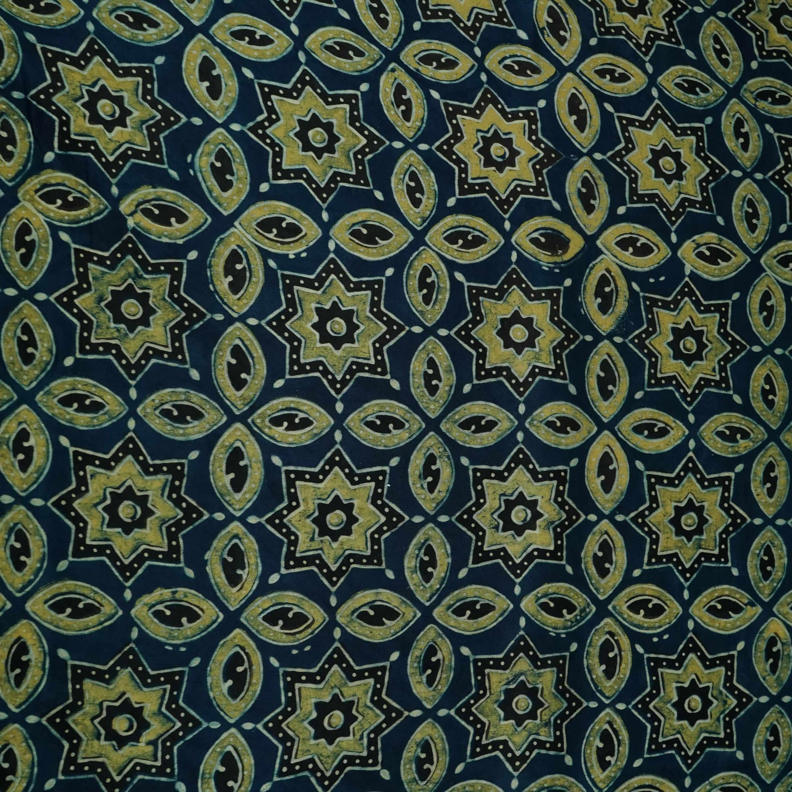 Navy Blue Ajrakh Modal Satin Fabric Modal Ajrakh IA-26890