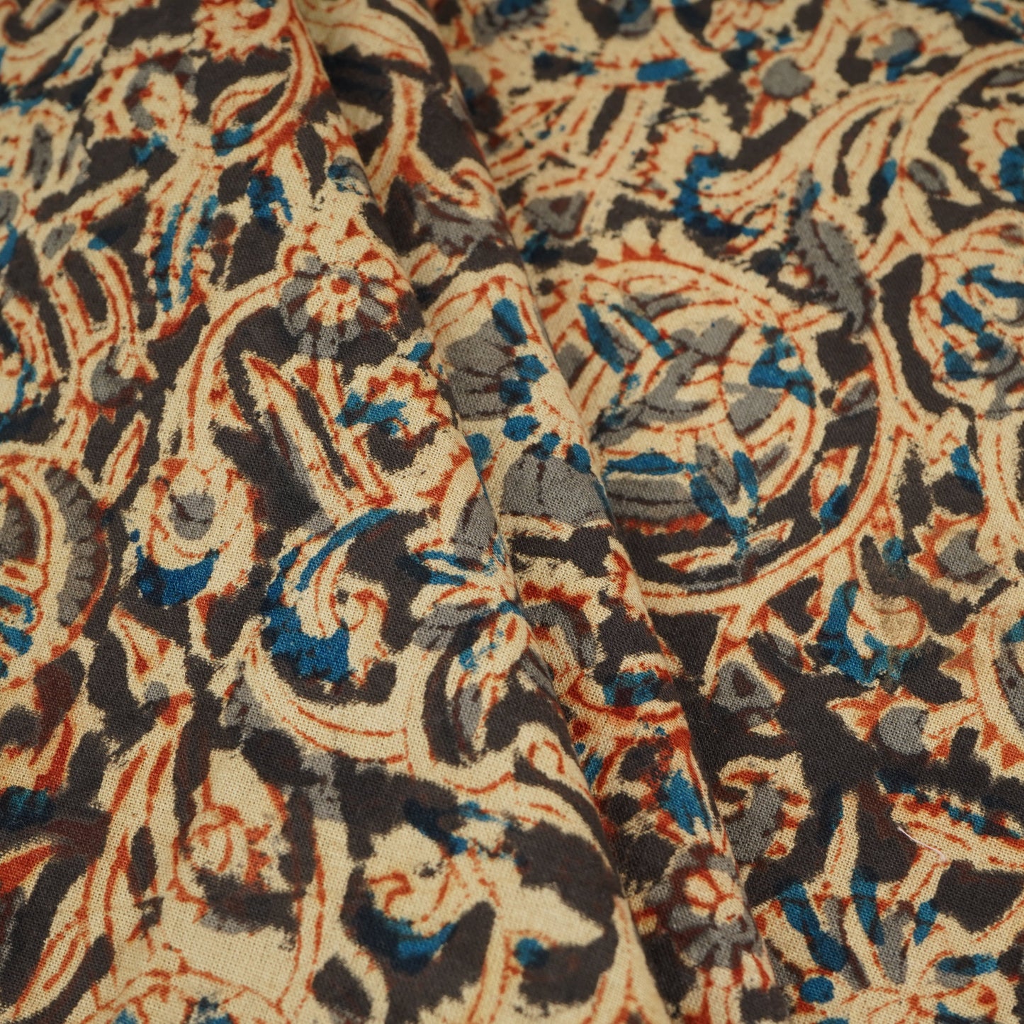 Black Kalamkari Print Cotton Fabric MFR-29848