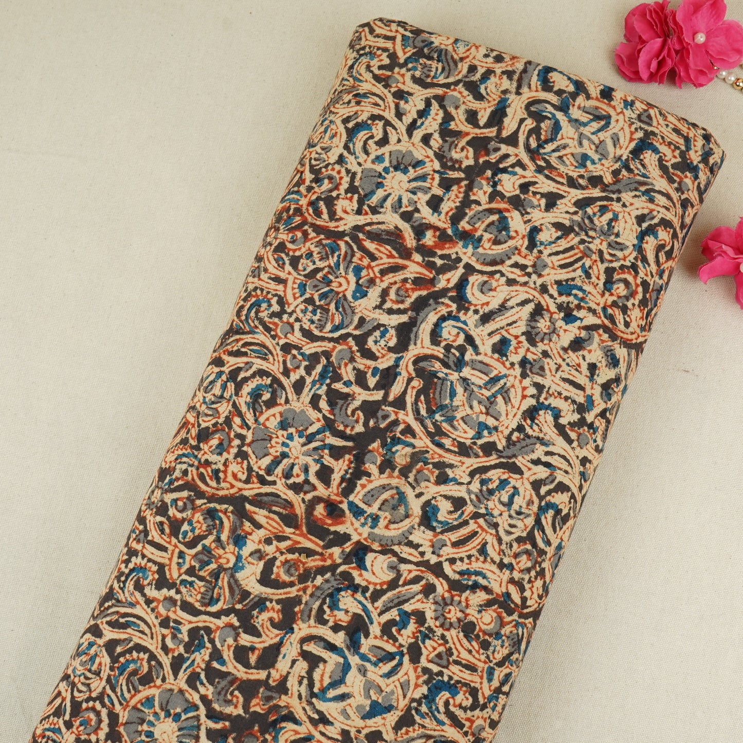 Black Kalamkari Print Cotton Fabric MFR-29848