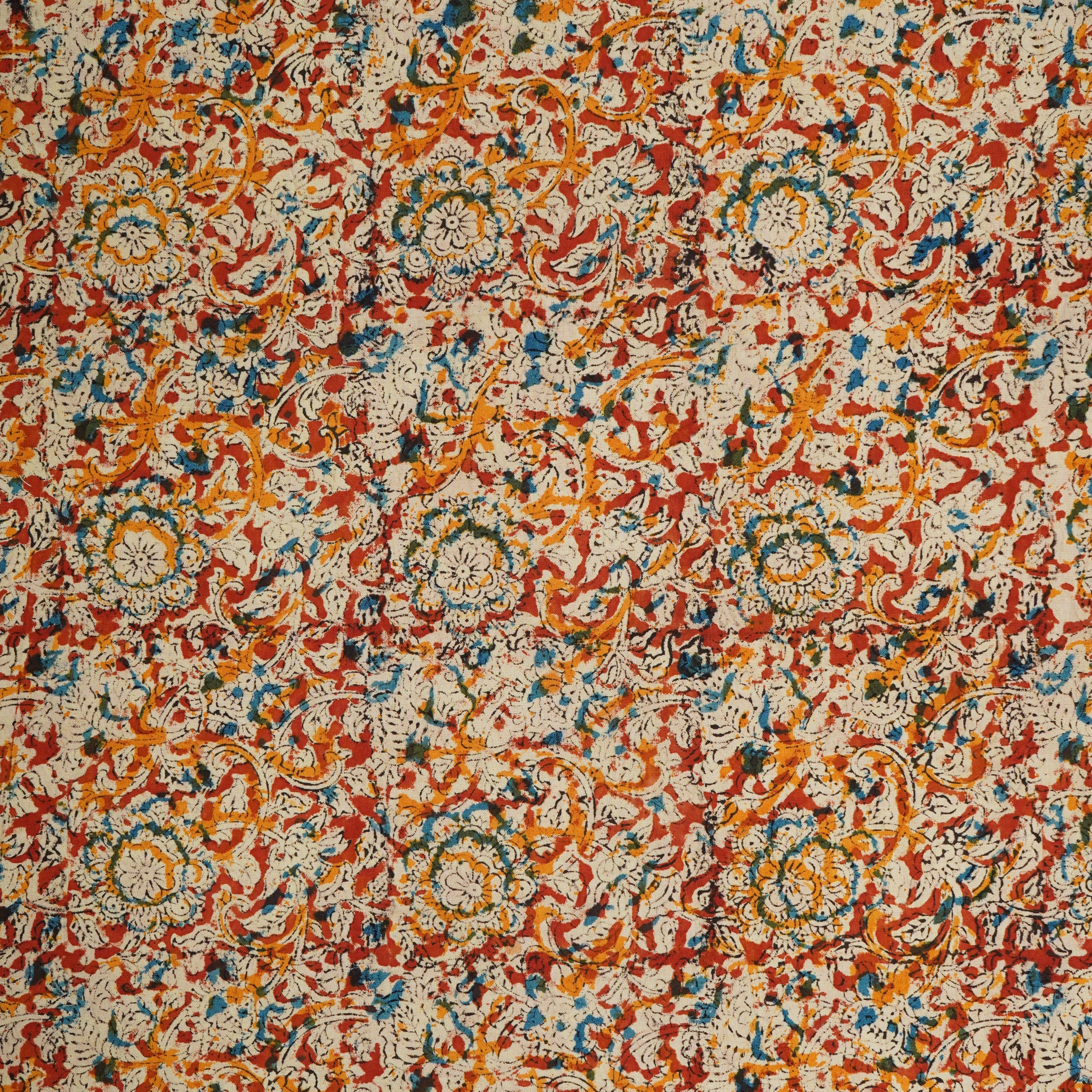 Red Kalamkari Print Cotton Fabric MFR-29846 - TradeUNO